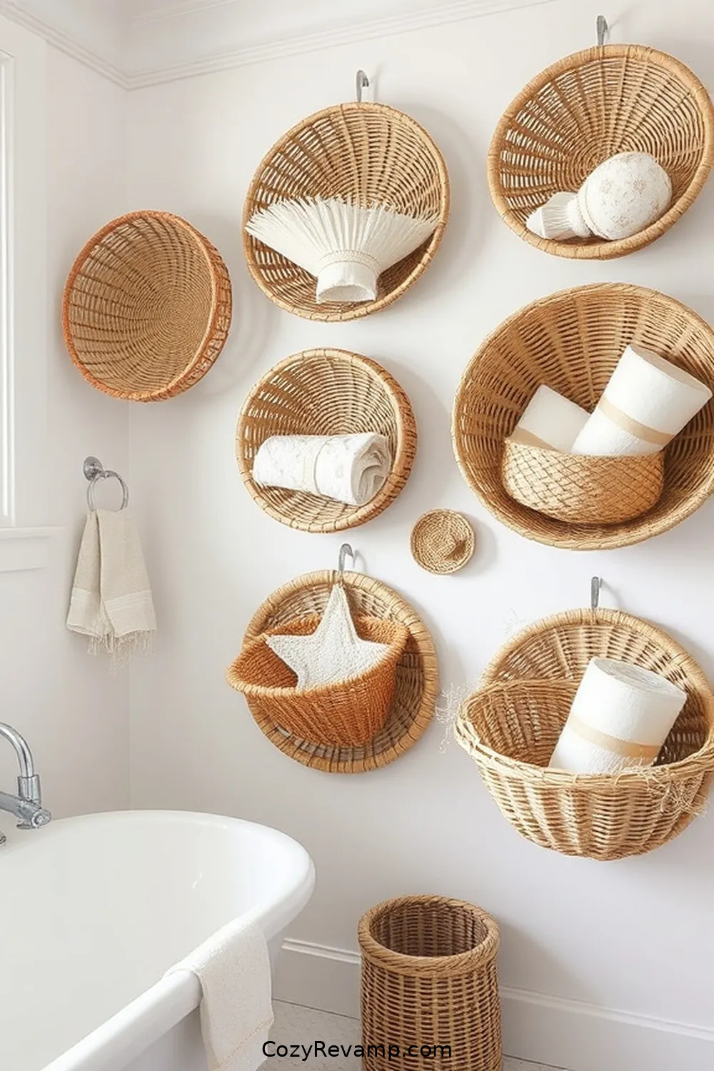 23 Stunning Coastal Bathroom Ideas Featuring Natural Fibers 16 Woven Wall Baskets for Decorative Storage for 23 Stunning Coastal Bathroom Ideas Featuring Natural Fibers