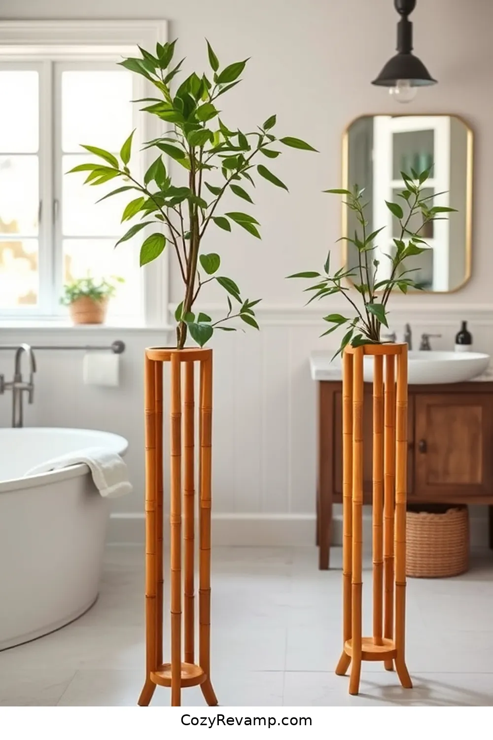23 Stunning Modern Farmhouse Bathroom Ideas With Bamboo Material 15 Bamboo Plant Stands for Greenery for 23 Stunning Modern Farmhouse Bathroom Ideas With Bamboo Material