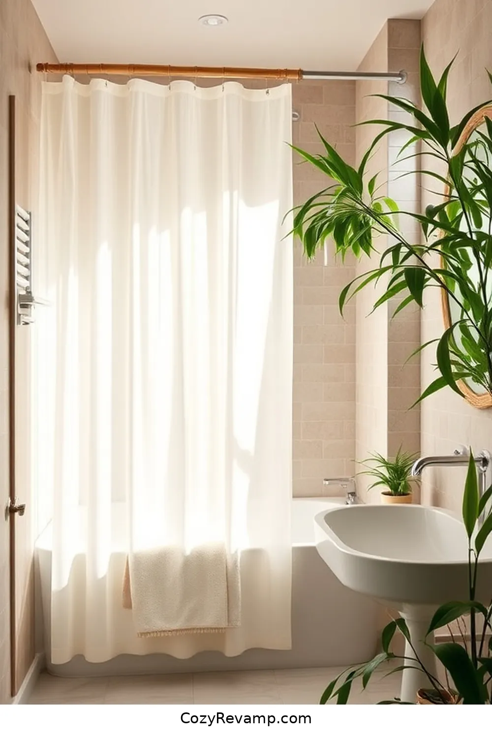 23 Stunning Modern Farmhouse Bathroom Ideas With Bamboo Material 13 Bamboo Shower Curtain for a Natural Feel for 23 Stunning Modern Farmhouse Bathroom Ideas With Bamboo Material