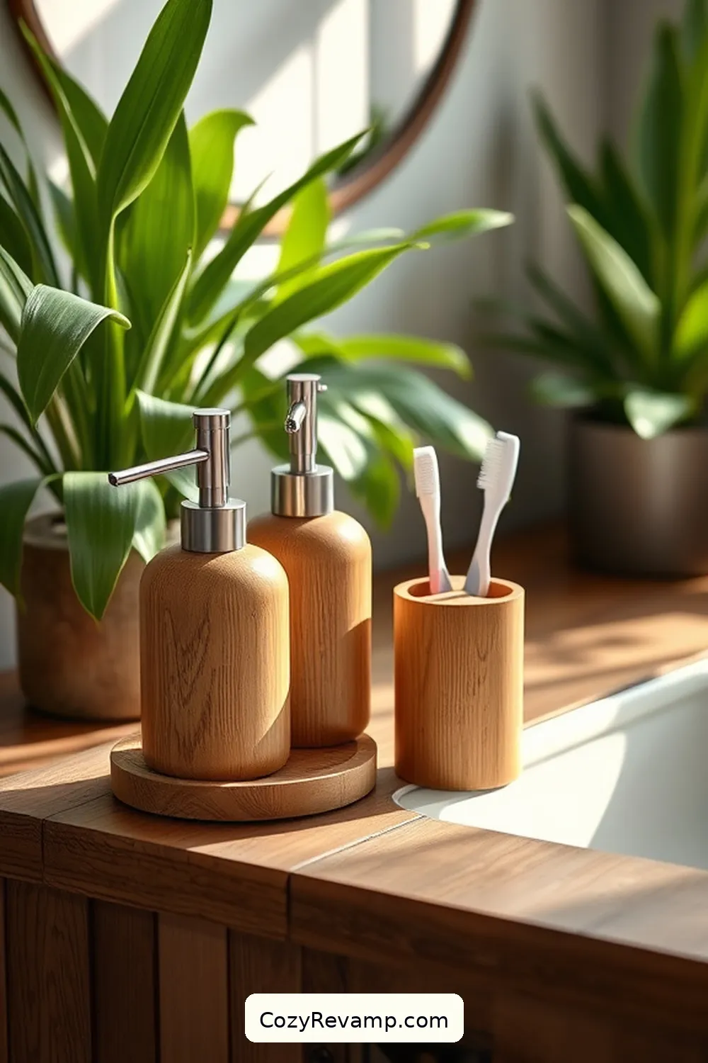 23 Stunning Modern Farmhouse Bathroom Ideas With Bamboo Material 21 Bamboo Soap Dispenser and Toothbrush Holder for 23 Stunning Modern Farmhouse Bathroom Ideas With Bamboo Material