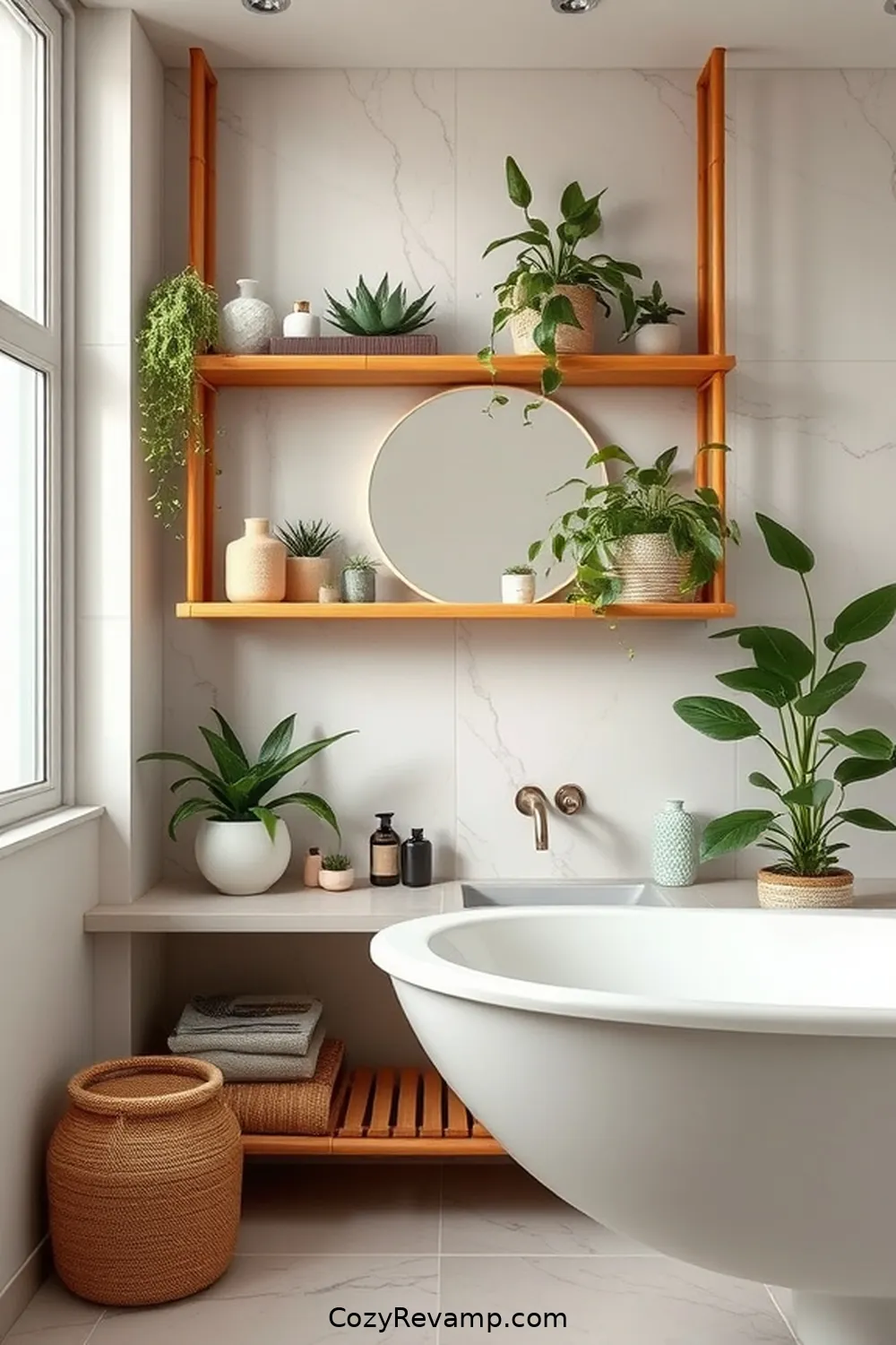 23 Stunning Modern Farmhouse Bathroom Ideas With Bamboo Material 3 Open Shelving Made of Bamboo for 23 Stunning Modern Farmhouse Bathroom Ideas With Bamboo Material