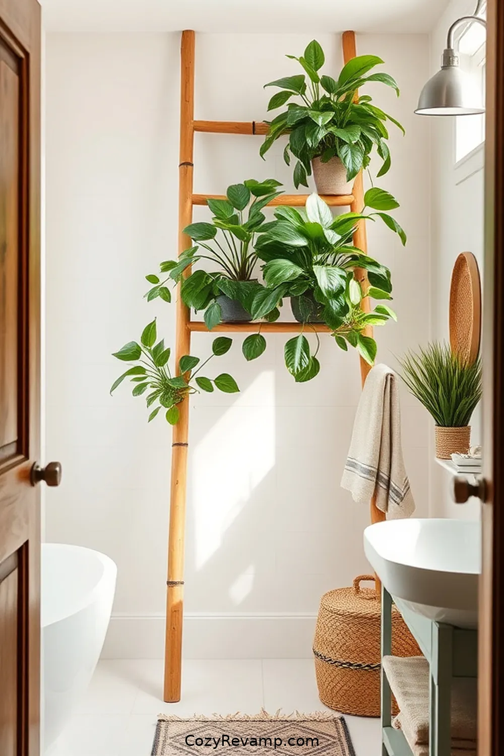 23 Stunning Modern Farmhouse Bathroom Ideas With Bamboo Material 19 Rustic Bamboo Ladders for Decor for 23 Stunning Modern Farmhouse Bathroom Ideas With Bamboo Material