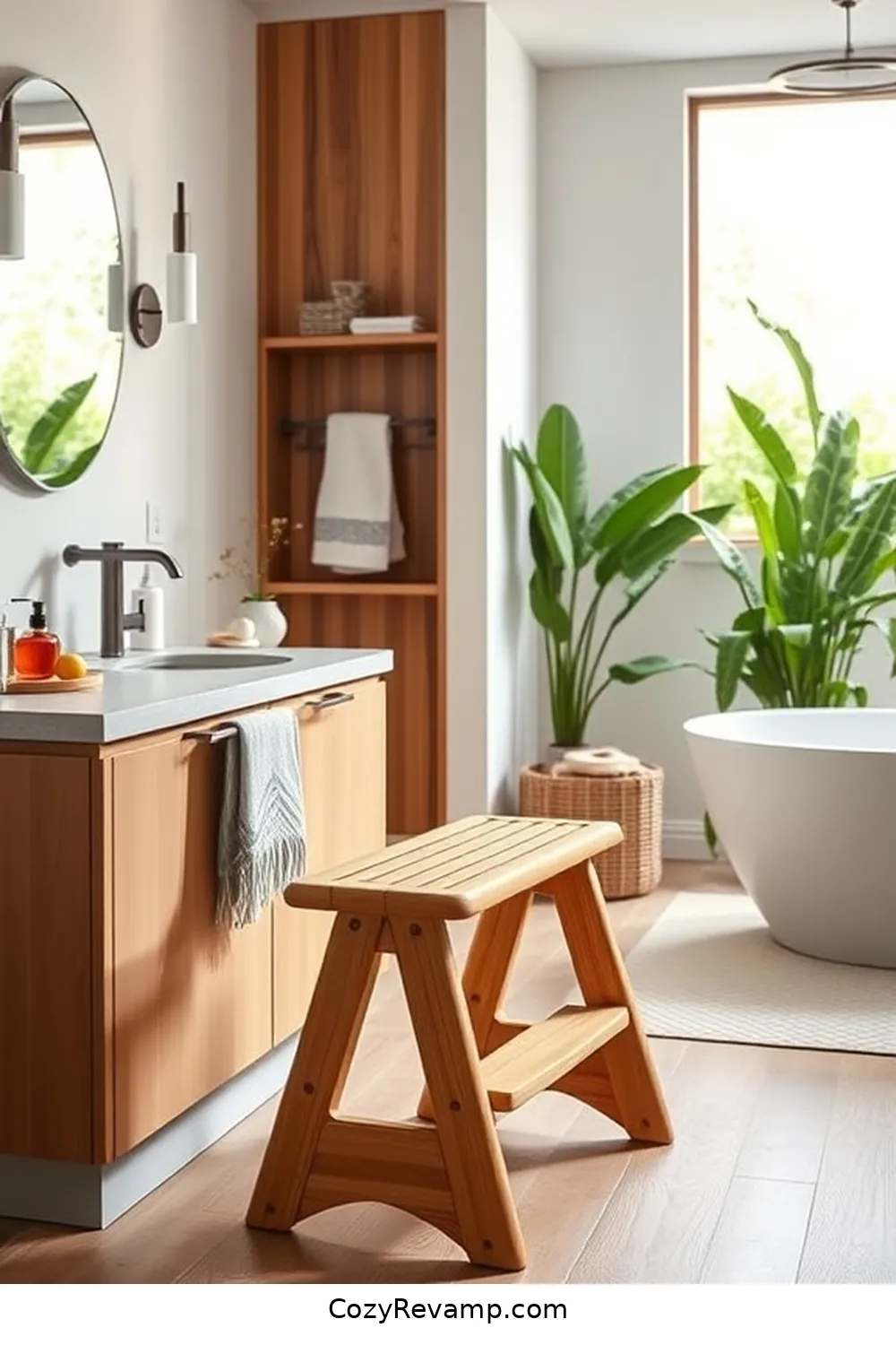 23 Stunning Modern Farmhouse Bathroom Ideas With Bamboo Material 16 Unique Bamboo Step Stool for 23 Stunning Modern Farmhouse Bathroom Ideas With Bamboo Material