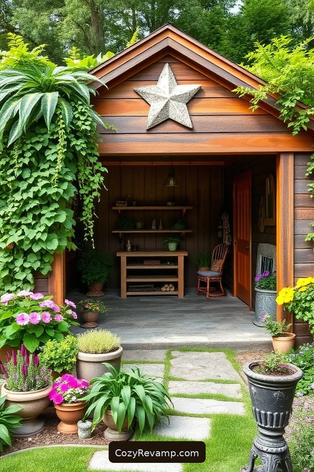 Charming Garden Garage With Reclaimed Wood Trim for 23 Stunning Rustic Garage Designs With Recycled Wood Material