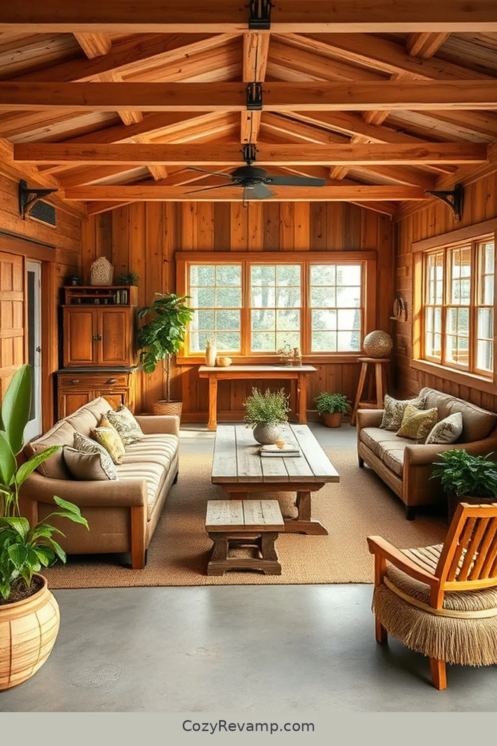 Eco-Conscious Garage With Reclaimed Wood Furniture for 23 Stunning Rustic Garage Designs With Recycled Wood Material