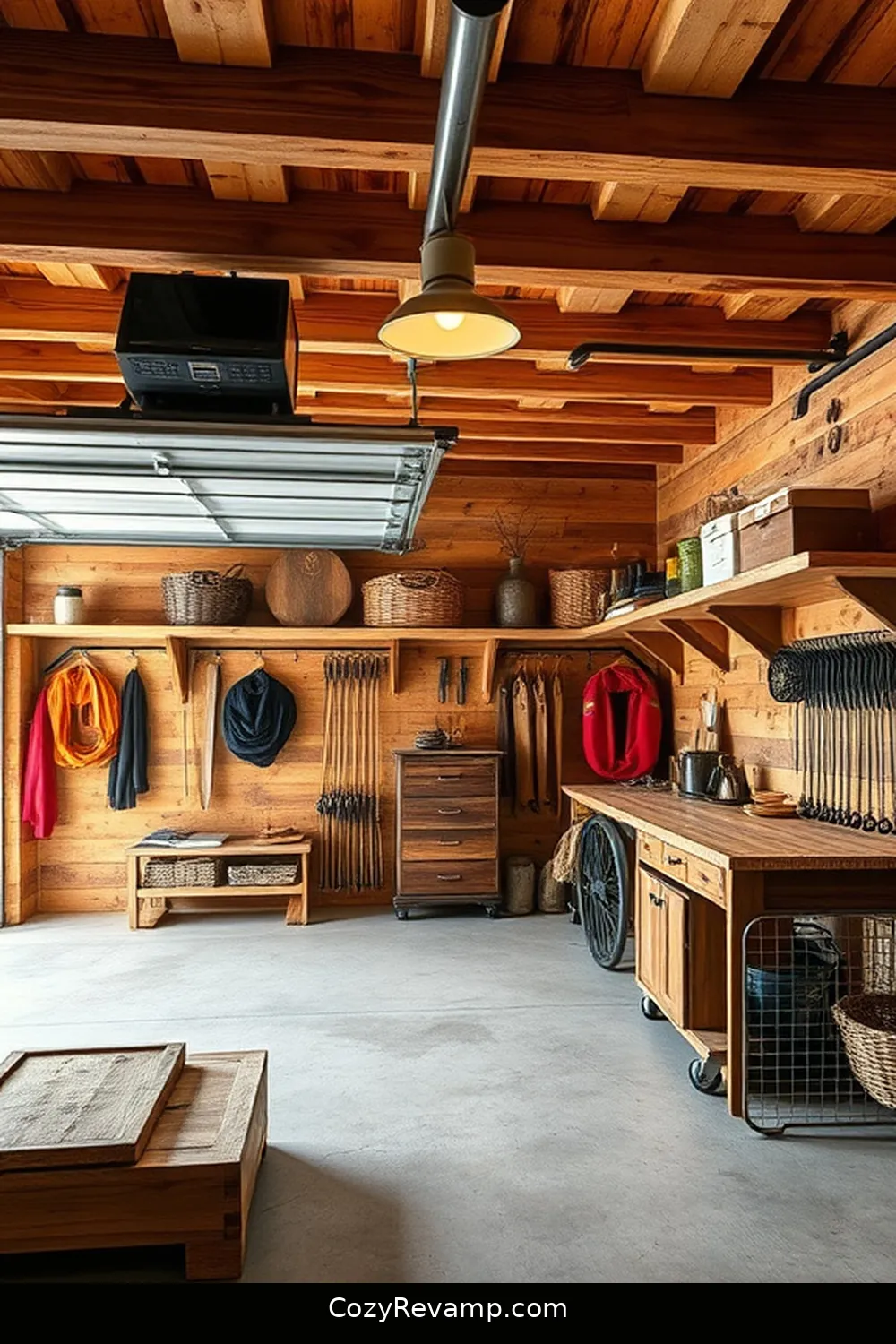 Family-Friendly Garage With Rustic Wood Storage Solutions for 23 Stunning Rustic Garage Designs With Recycled Wood Material