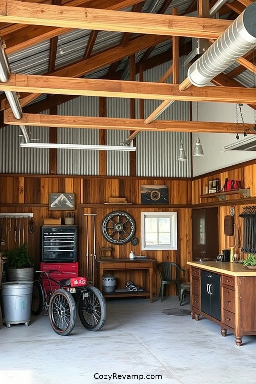 Industrial-Style Garage With Reclaimed Wood and Metal for 23 Stunning Rustic Garage Designs With Recycled Wood Material