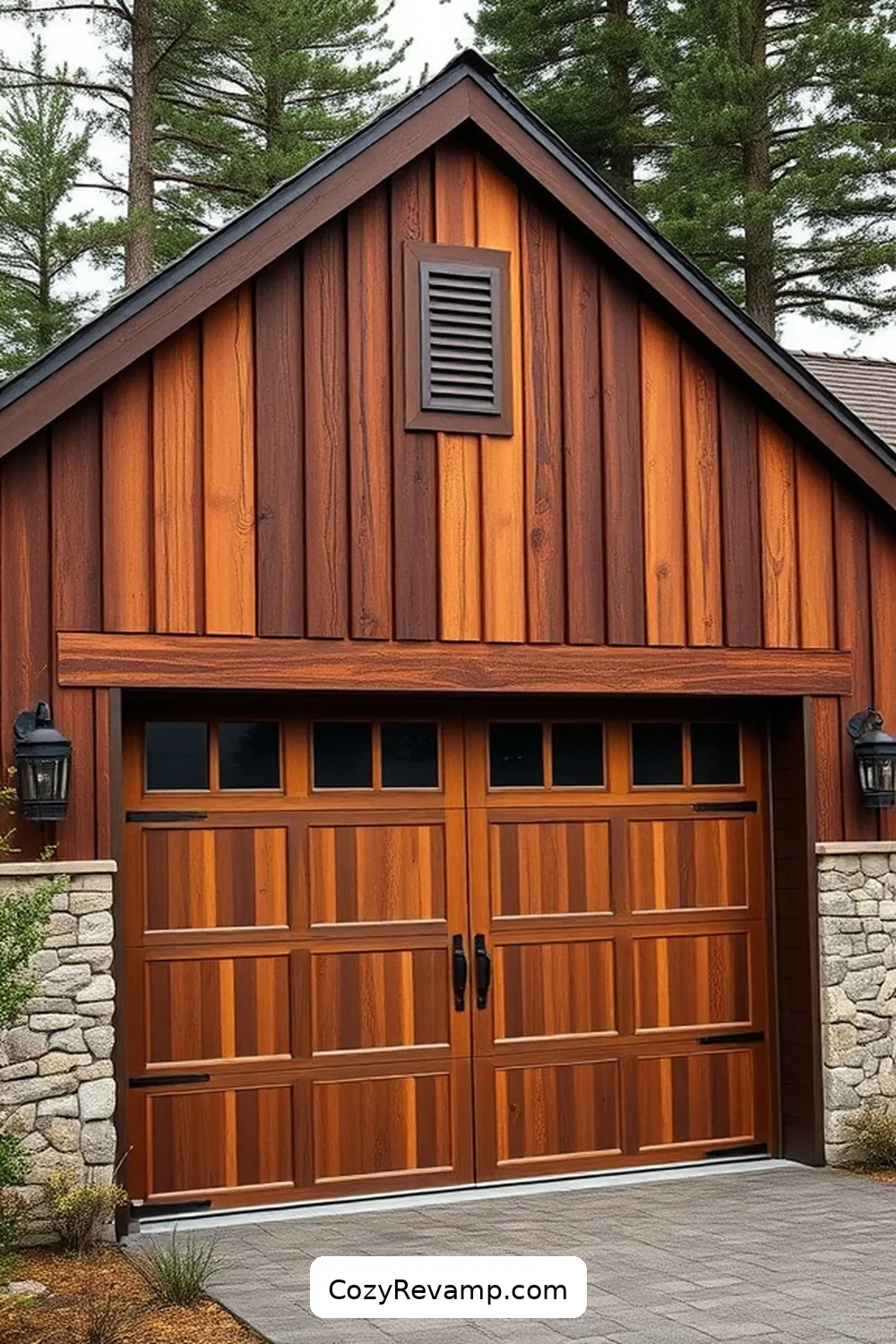 Modern Rustic Garage With Vertical Wood Cladding for 23 Stunning Rustic Garage Designs With Recycled Wood Material