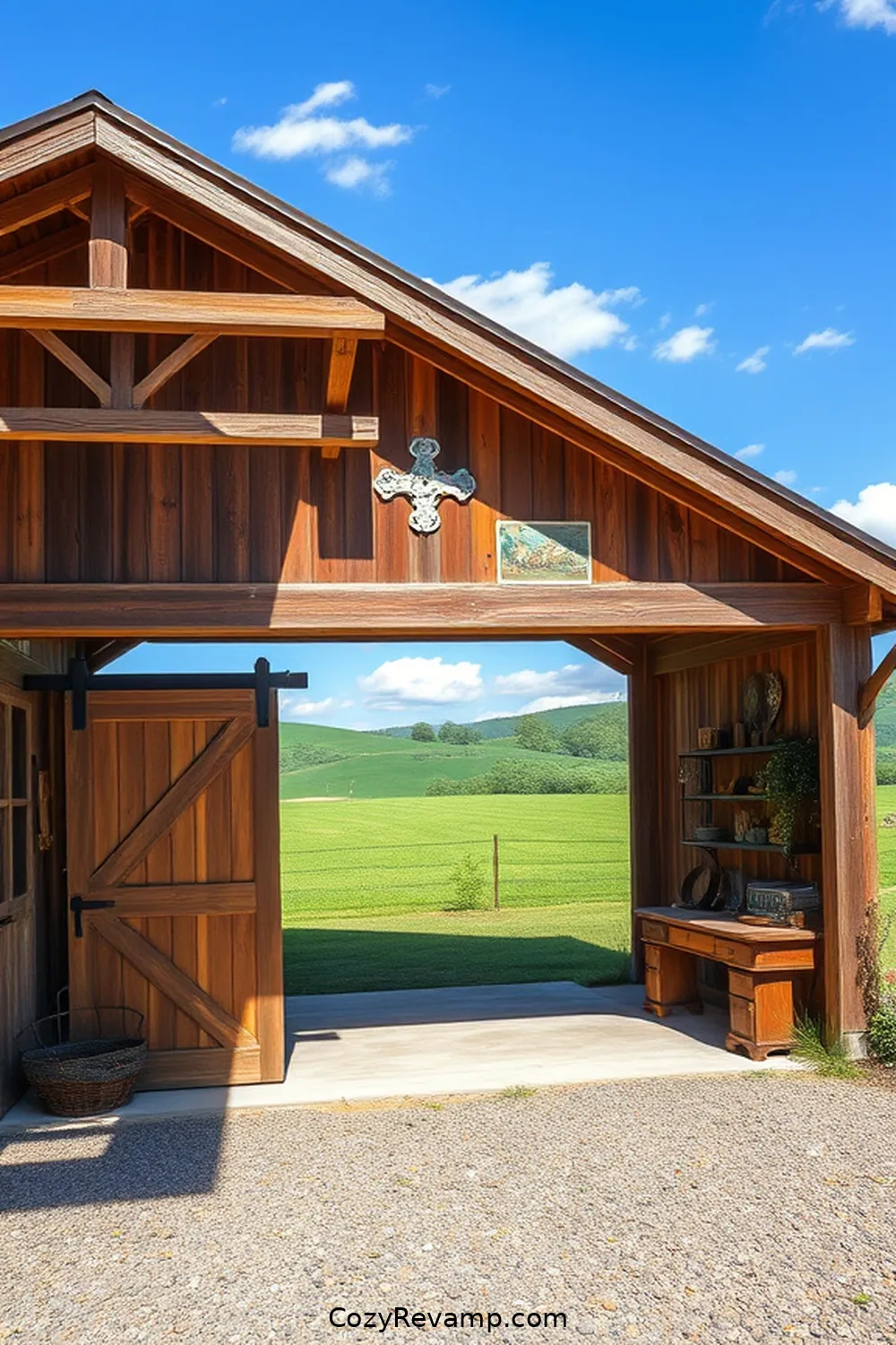 Quaint Farmhouse Garage With Antique Wood Features for 23 Stunning Rustic Garage Designs With Recycled Wood Material