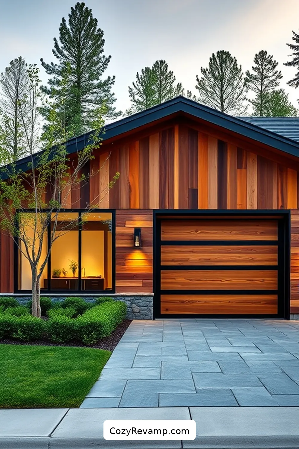 Sleek Contemporary Garage With Rustic Wood Panels for 23 Stunning Rustic Garage Designs With Recycled Wood Material