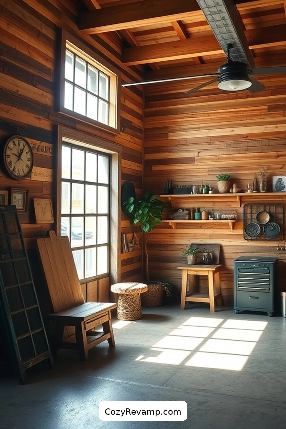 Vintage-Inspired Garage With Recycled Pallet Walls for 23 Stunning Rustic Garage Designs With Recycled Wood Material