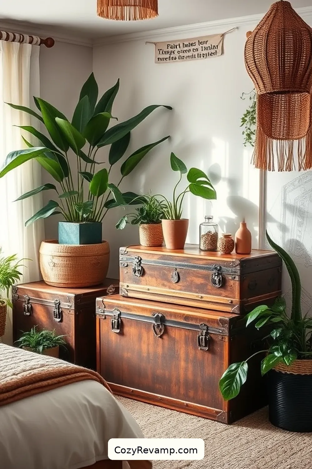 23 Ways to Create a Bohemian Bedroom With Recycled Wood Material 12 Antique Wood Trunks for Storage for 23 Ways to Create a Bohemian Bedroom With Recycled Wood Material