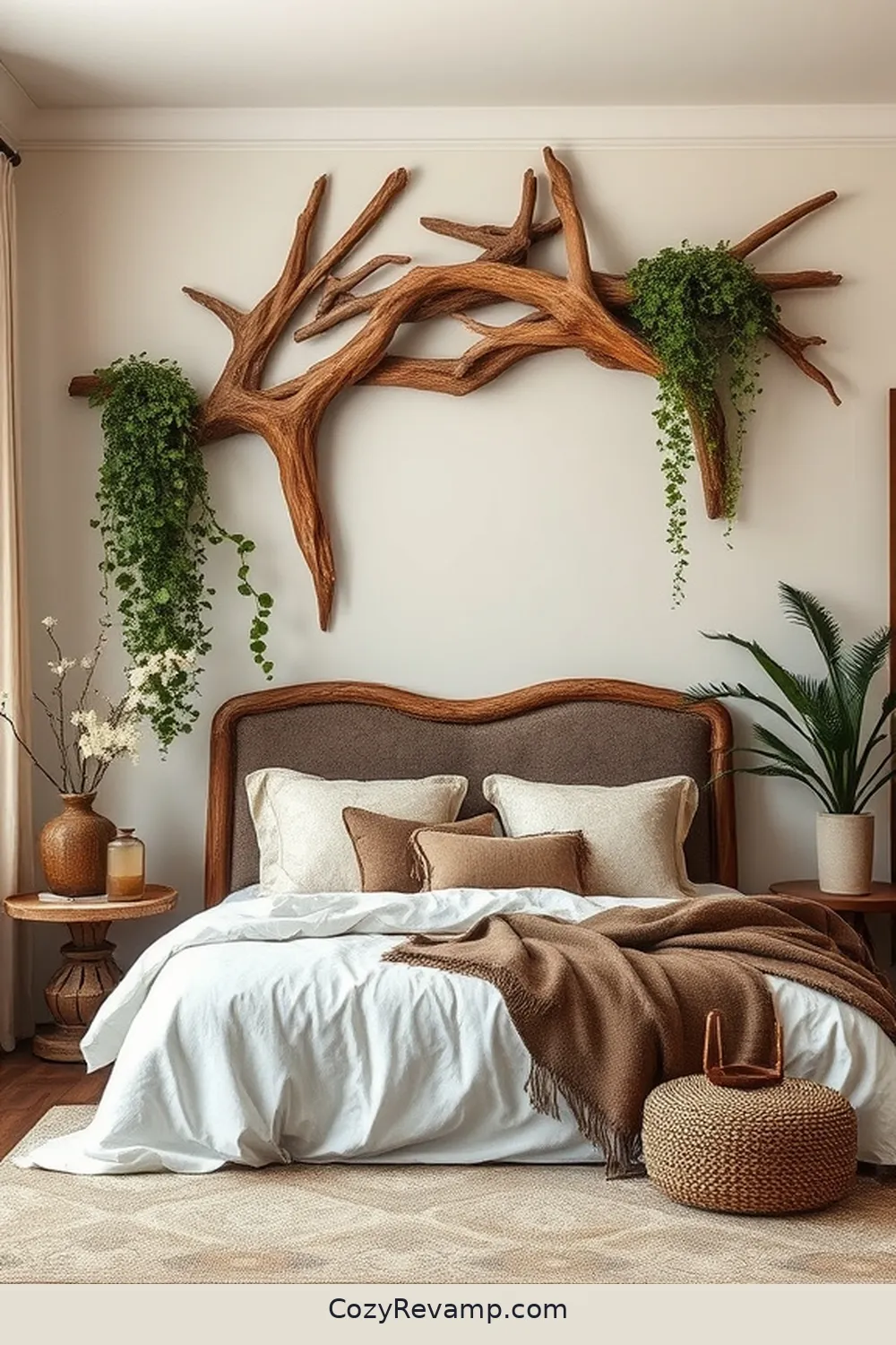 23 Ways to Create a Bohemian Bedroom With Recycled Wood Material 11 Driftwood Wall Art for 23 Ways to Create a Bohemian Bedroom With Recycled Wood Material