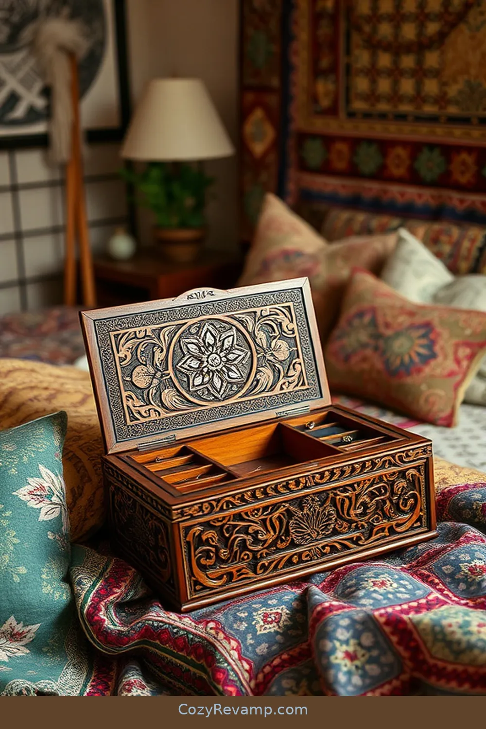 23 Ways to Create a Bohemian Bedroom With Recycled Wood Material 18 Handcrafted Wooden Jewelry Box for 23 Ways to Create a Bohemian Bedroom With Recycled Wood Material