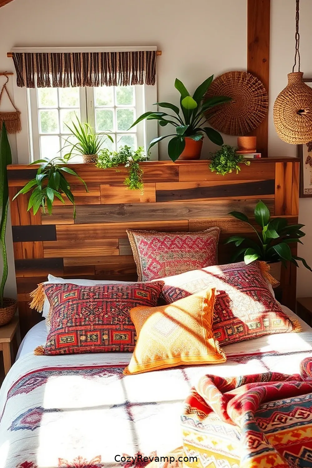 23 Ways to Create a Bohemian Bedroom With Recycled Wood Material 6 Handmade Wooden Headboard for 23 Ways to Create a Bohemian Bedroom With Recycled Wood Material