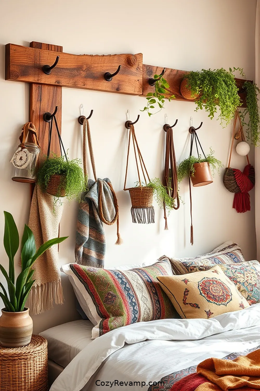 23 Ways to Create a Bohemian Bedroom With Recycled Wood Material 23 Reclaimed Wood Wall Hooks for 23 Ways to Create a Bohemian Bedroom With Recycled Wood Material