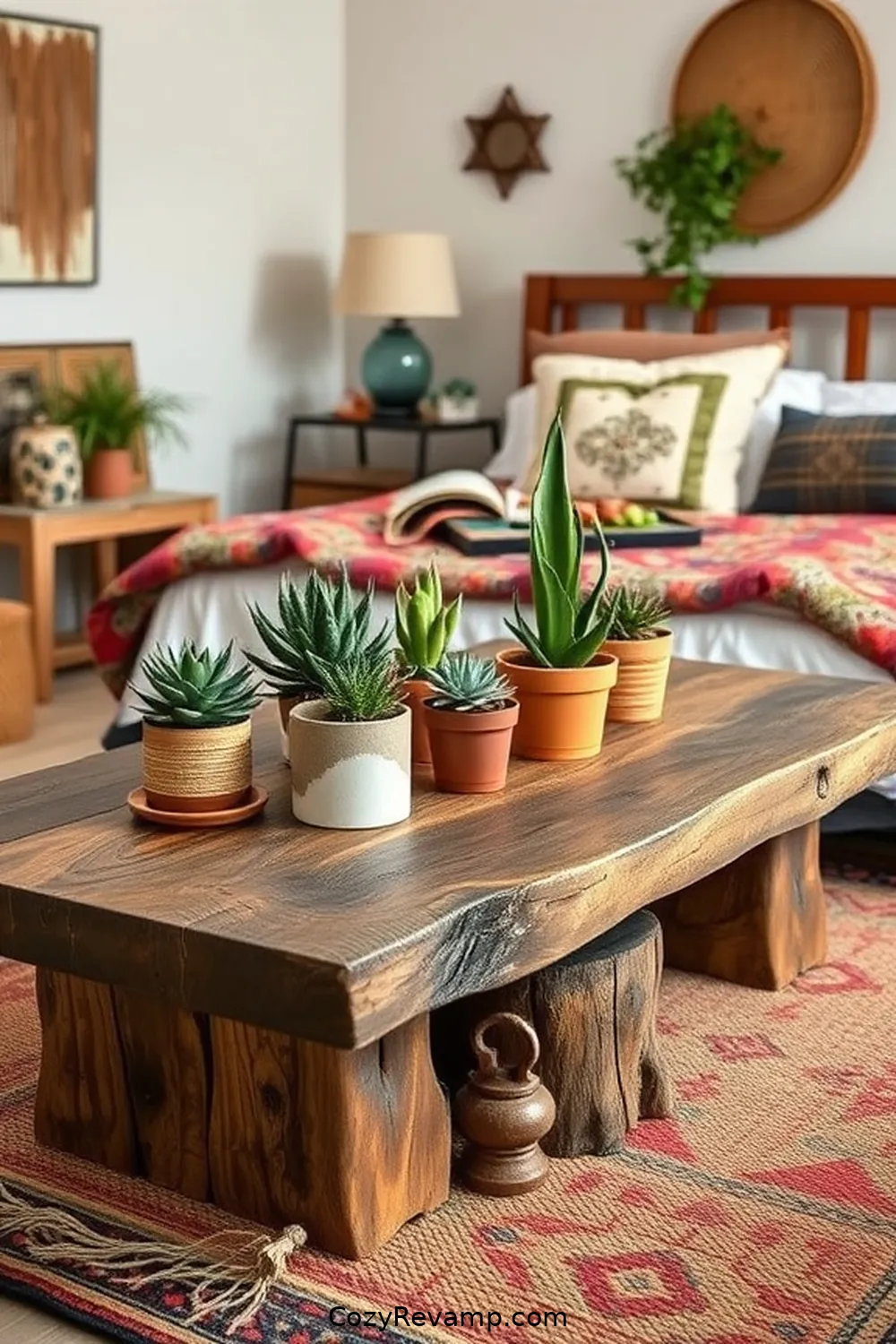 23 Ways to Create a Bohemian Bedroom With Recycled Wood Material 7 Recycled Wood Coffee Table for 23 Ways to Create a Bohemian Bedroom With Recycled Wood Material