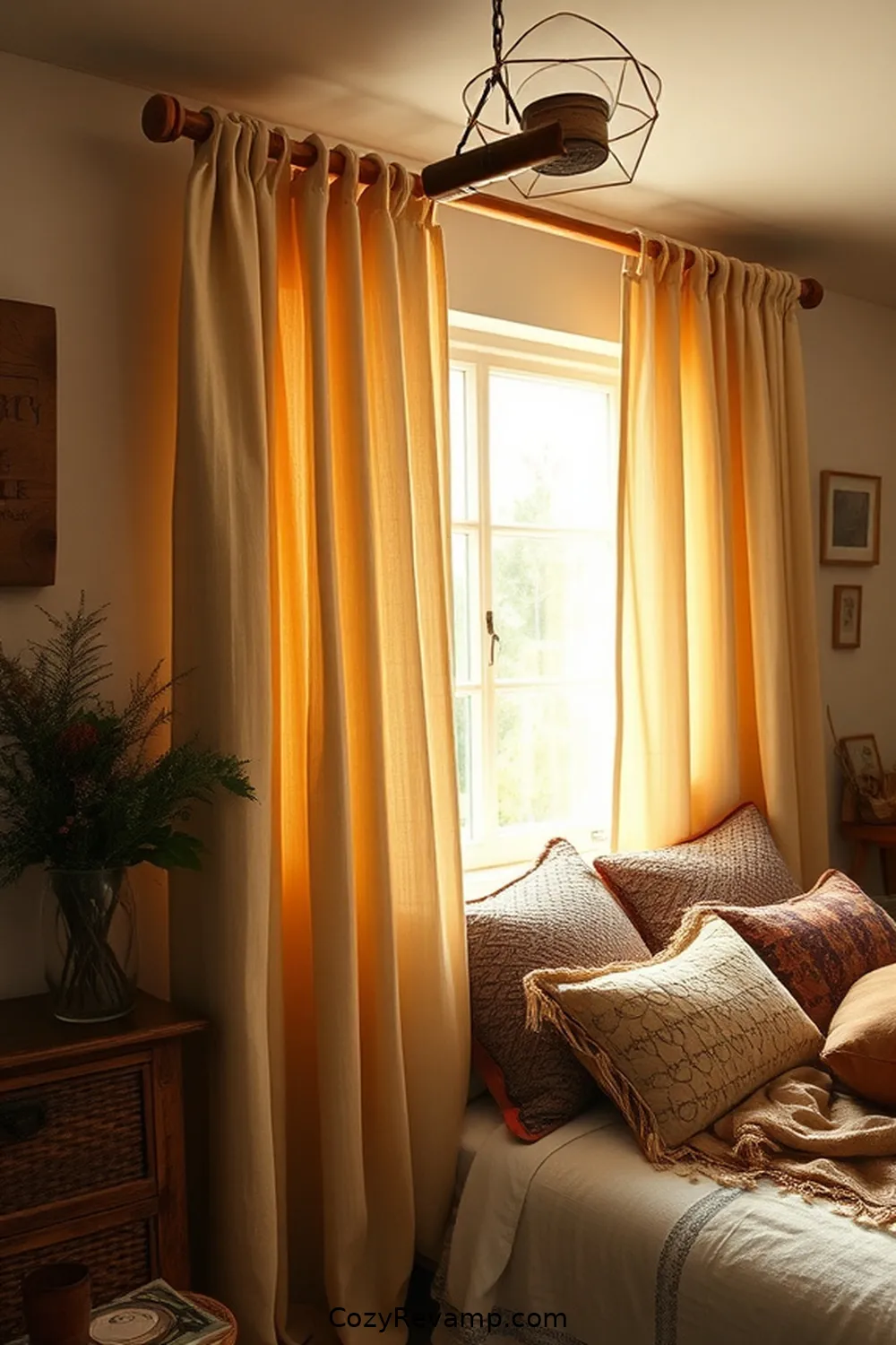 23 Ways to Create a Bohemian Bedroom With Recycled Wood Material 17 Rustic Wood Curtain Rods for 23 Ways to Create a Bohemian Bedroom With Recycled Wood Material