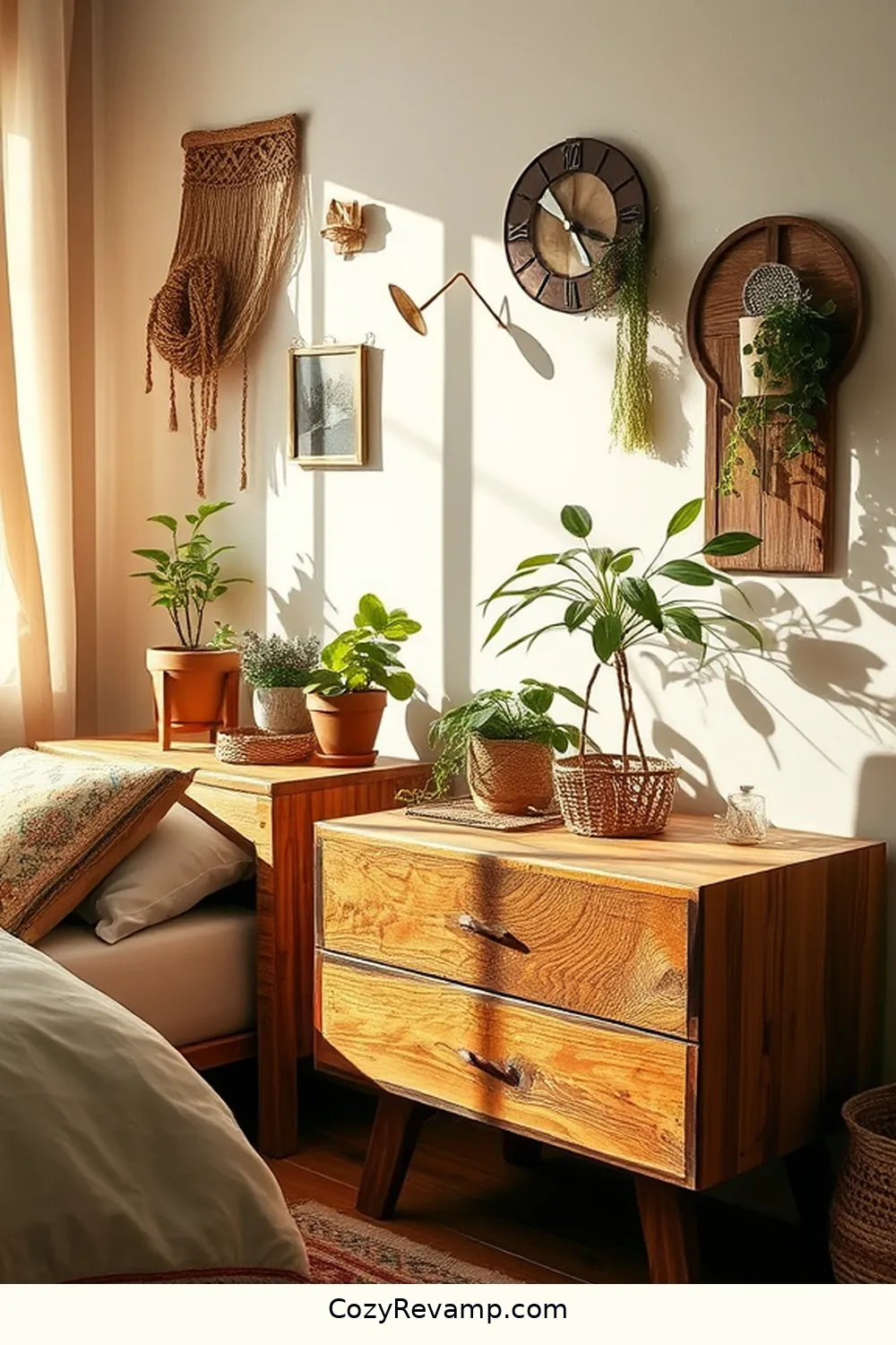 23 Ways to Create a Bohemian Bedroom With Recycled Wood Material 3 Rustic Wooden Nightstands for 23 Ways to Create a Bohemian Bedroom With Recycled Wood Material