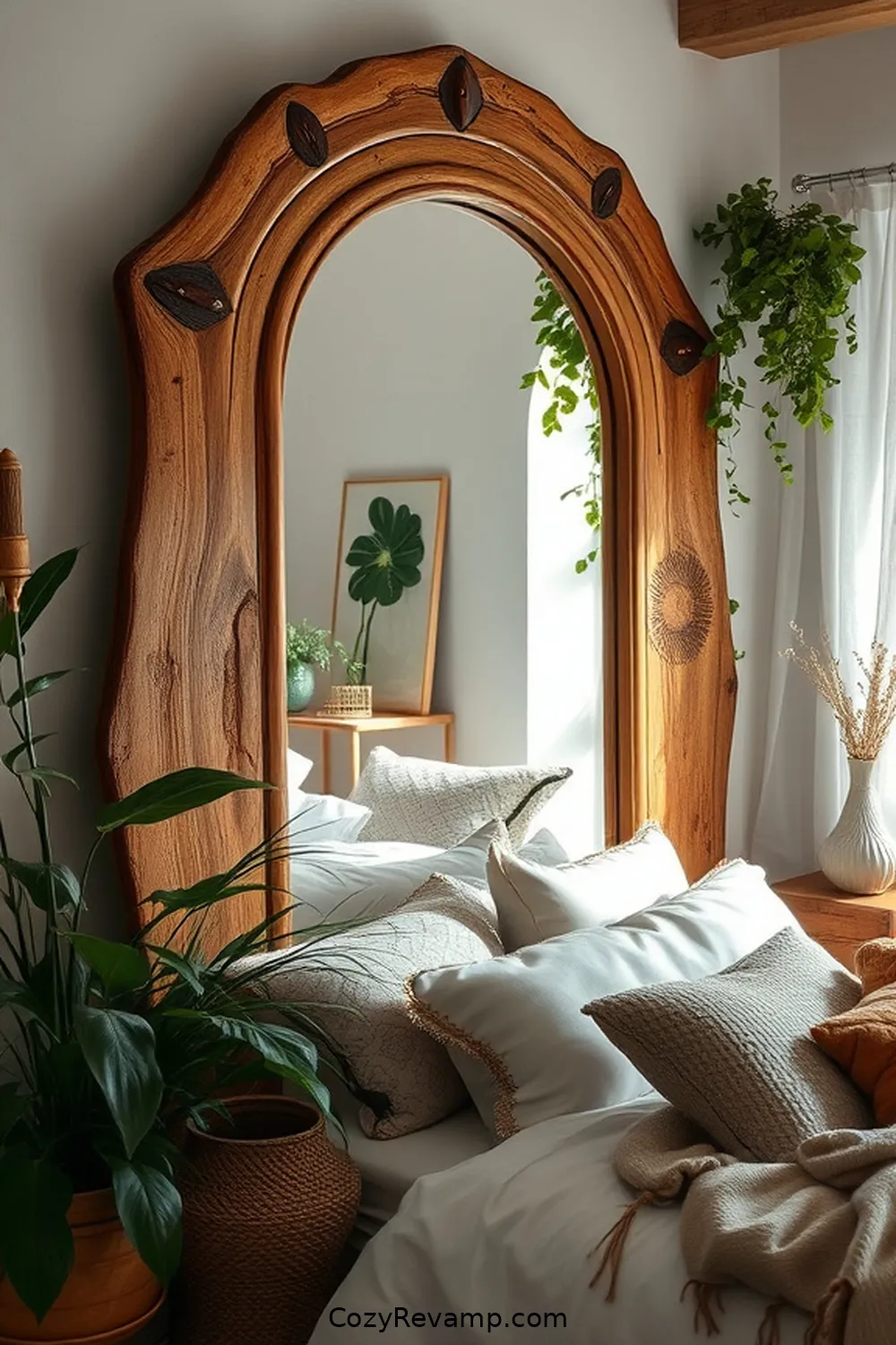 23 Ways to Create a Bohemian Bedroom With Recycled Wood Material 15 Salvaged Wood Mirror Frame for 23 Ways to Create a Bohemian Bedroom With Recycled Wood Material