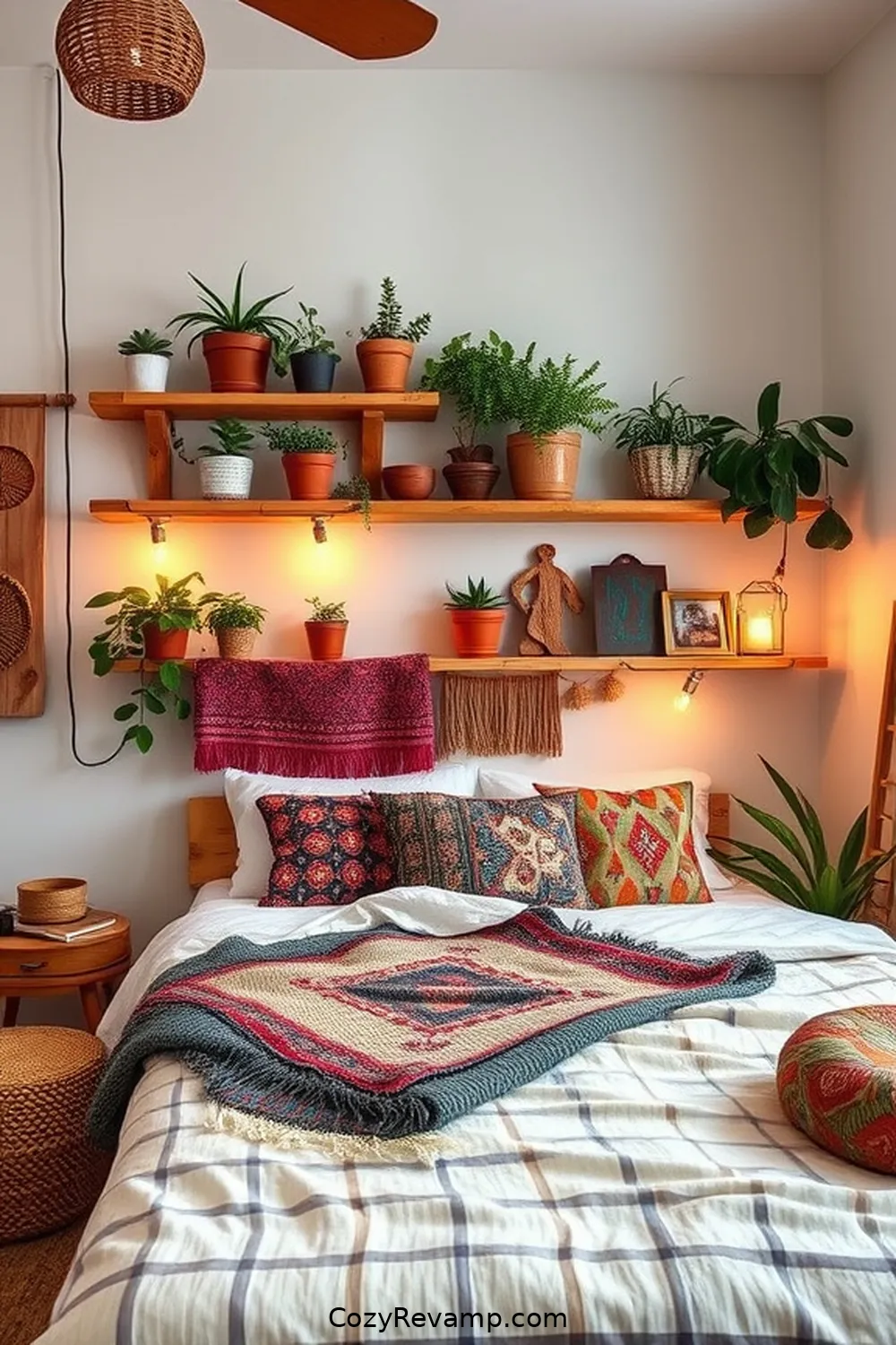 23 Ways to Create a Bohemian Bedroom With Recycled Wood Material 4 Upcycled Pallet Shelves for 23 Ways to Create a Bohemian Bedroom With Recycled Wood Material