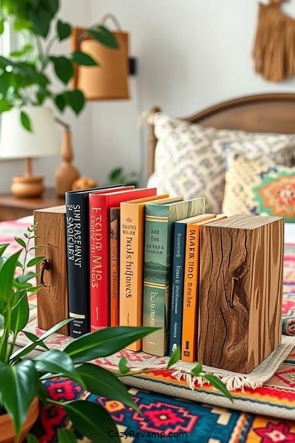 23 Ways to Create a Bohemian Bedroom With Recycled Wood Material 22 Wood Block Bookends for 23 Ways to Create a Bohemian Bedroom With Recycled Wood Material