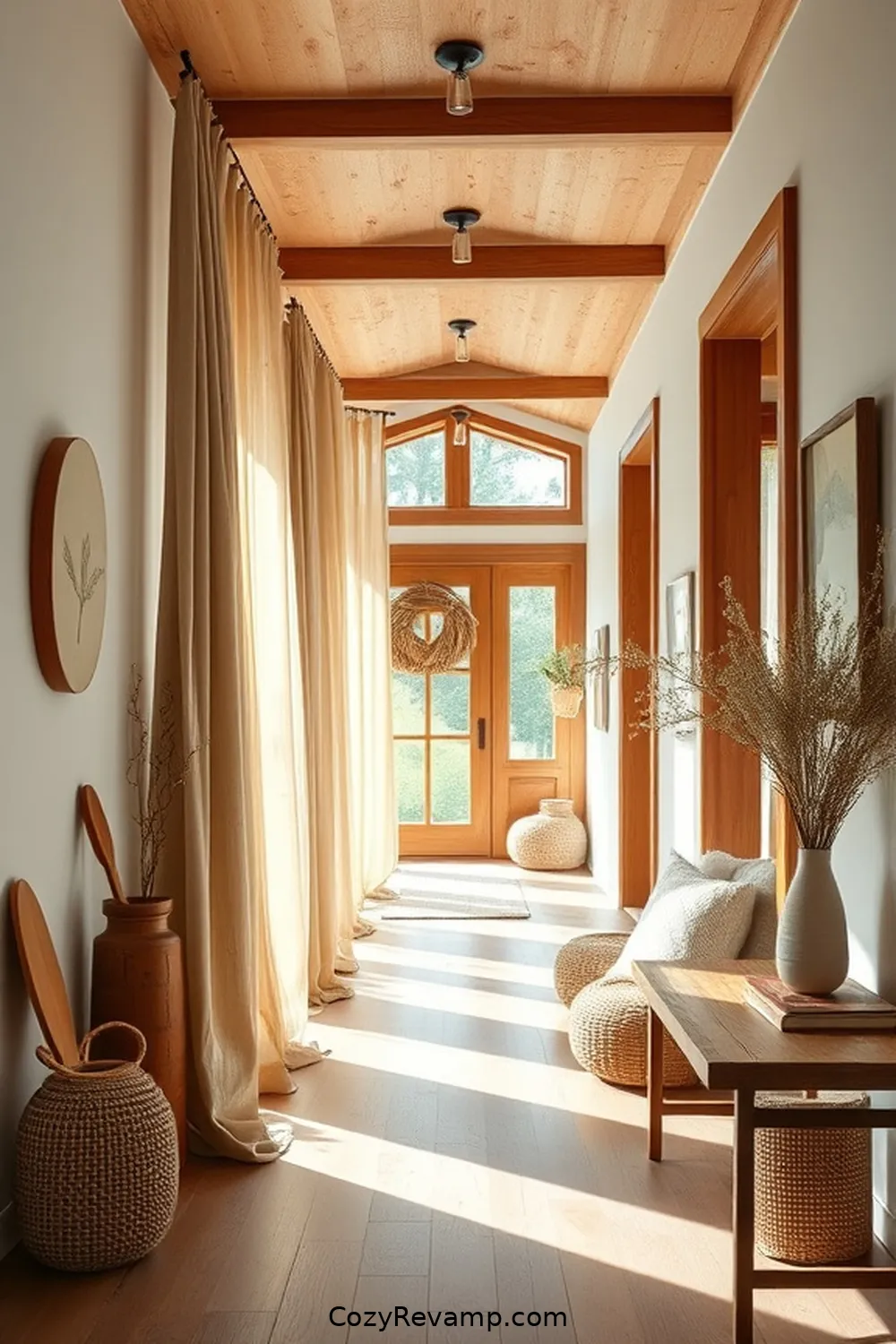 Hemp Curtains for a Soft Finish for 24 Design Ideas for a Modern Farmhouse Hallway With Natural Fibers Material