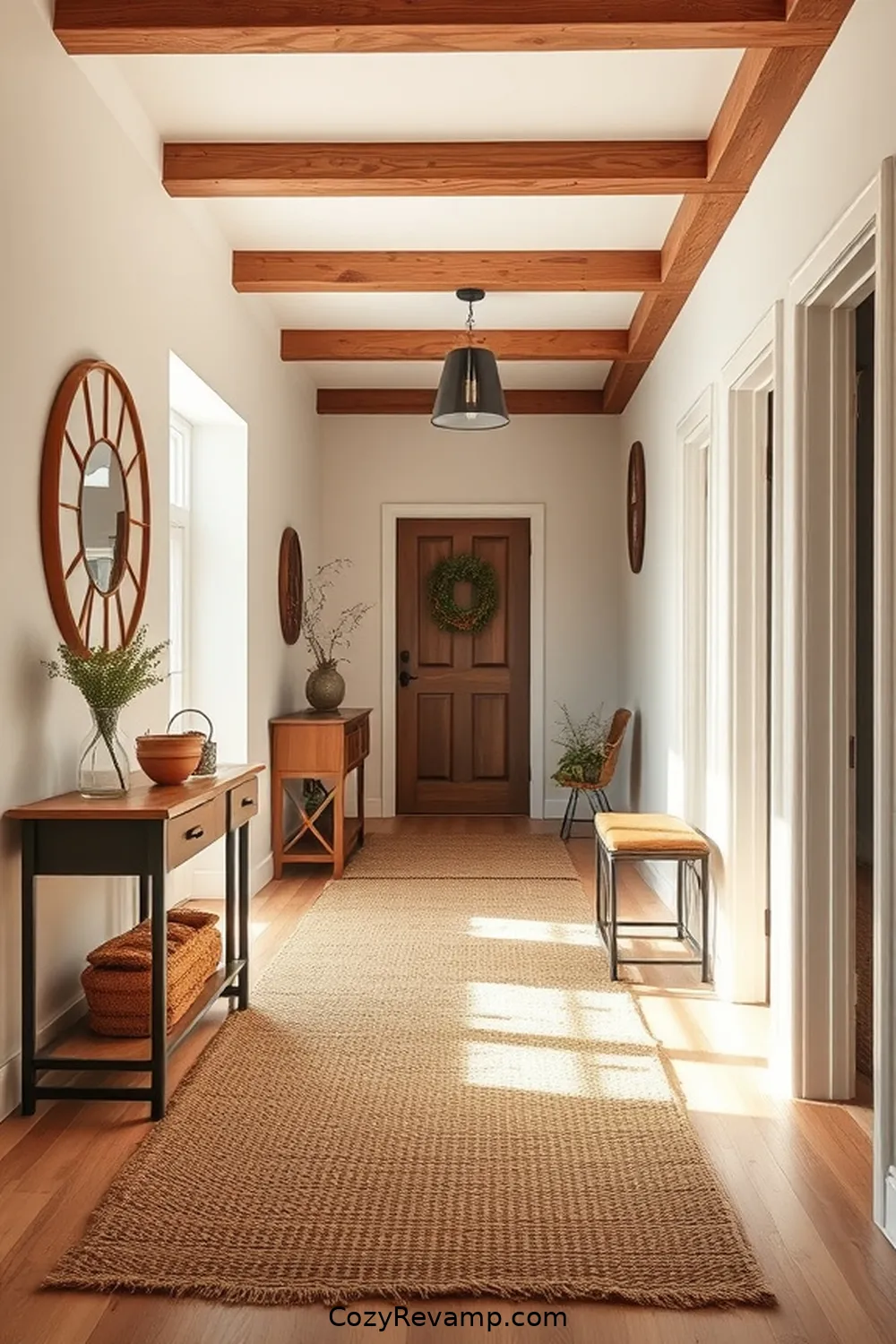 Jute Area Rugs for a Cozy Touch for 24 Design Ideas for a Modern Farmhouse Hallway With Natural Fibers Material