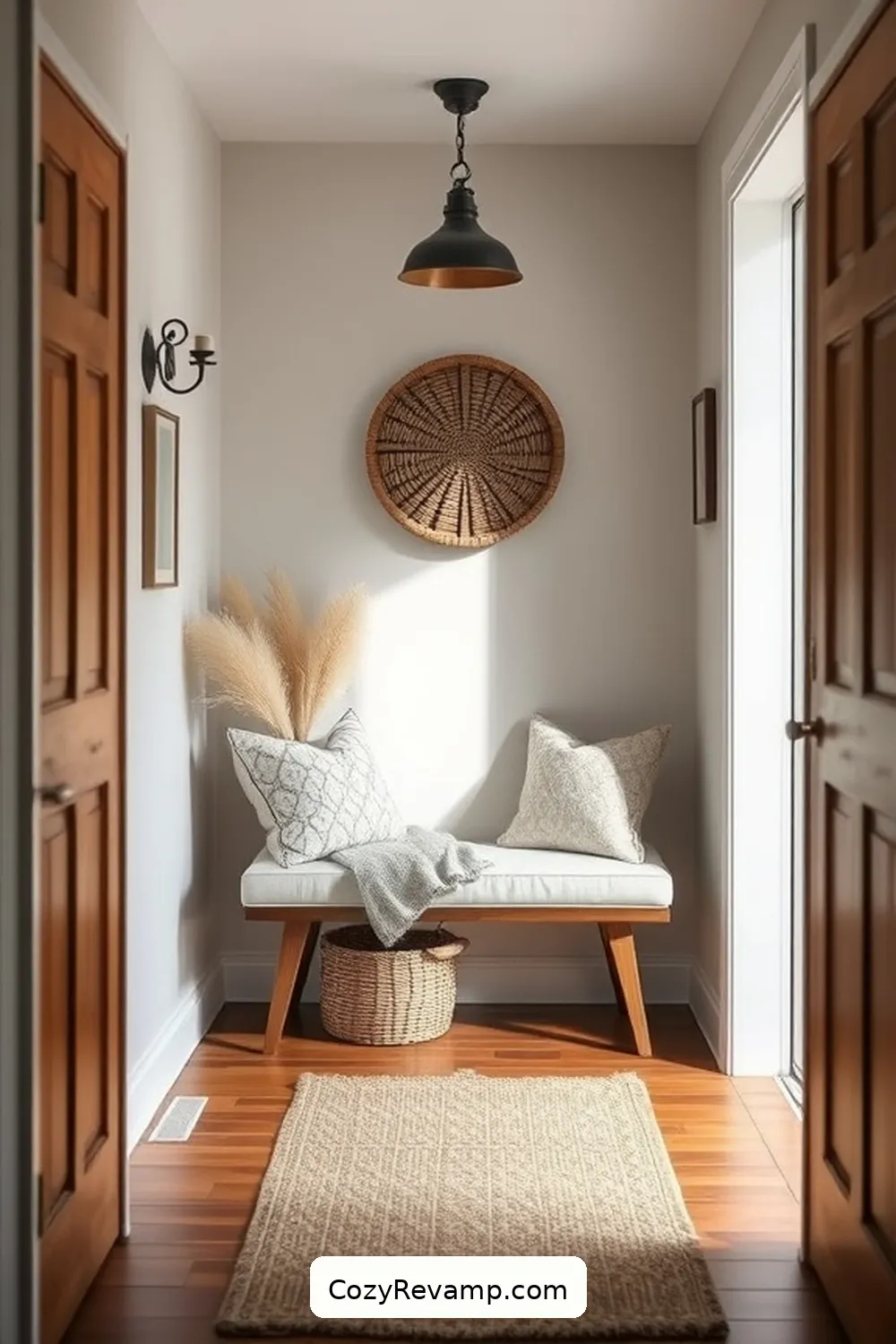 Linen Upholstered Benches for Seating for 24 Design Ideas for a Modern Farmhouse Hallway With Natural Fibers Material