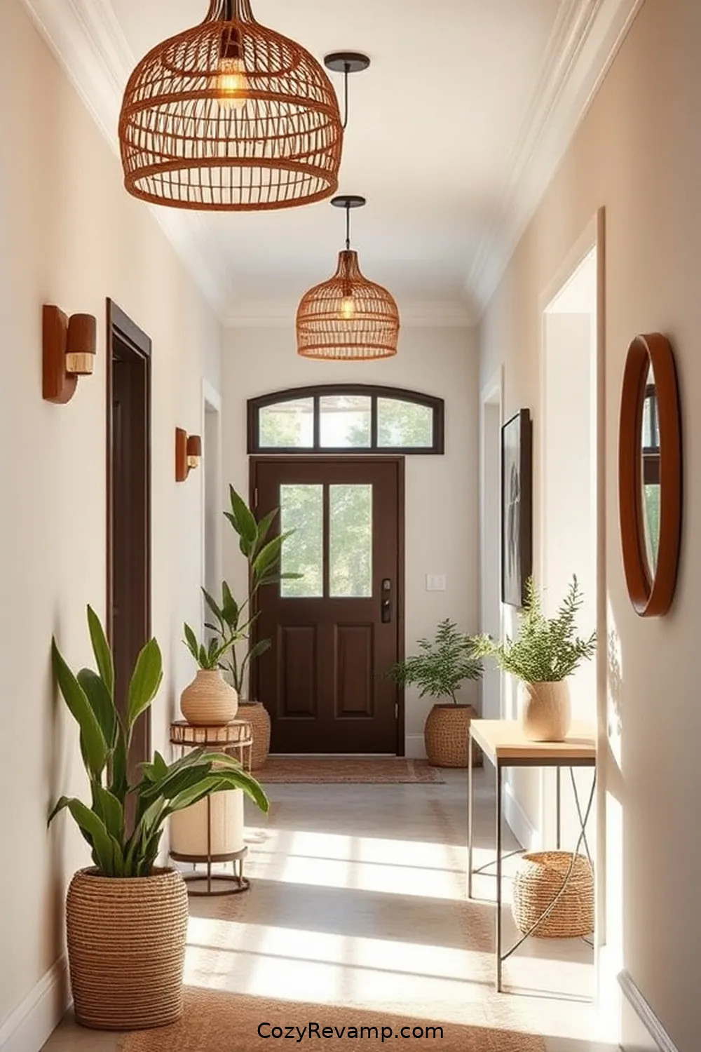Rattan Light Fixtures for Warmth for 24 Design Ideas for a Modern Farmhouse Hallway With Natural Fibers Material