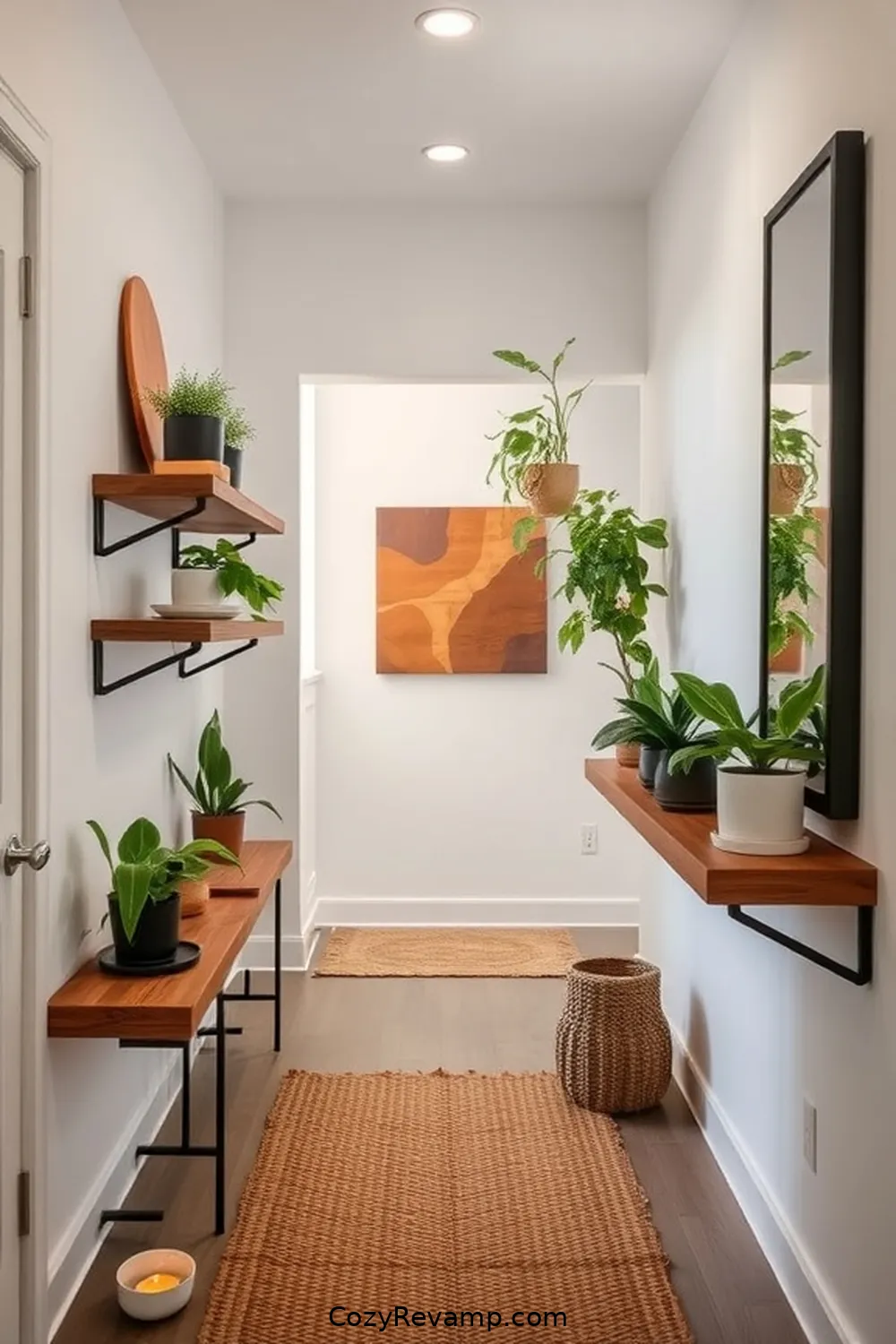 Reclaimed Wood Shelving for Functionality for 24 Design Ideas for a Modern Farmhouse Hallway With Natural Fibers Material
