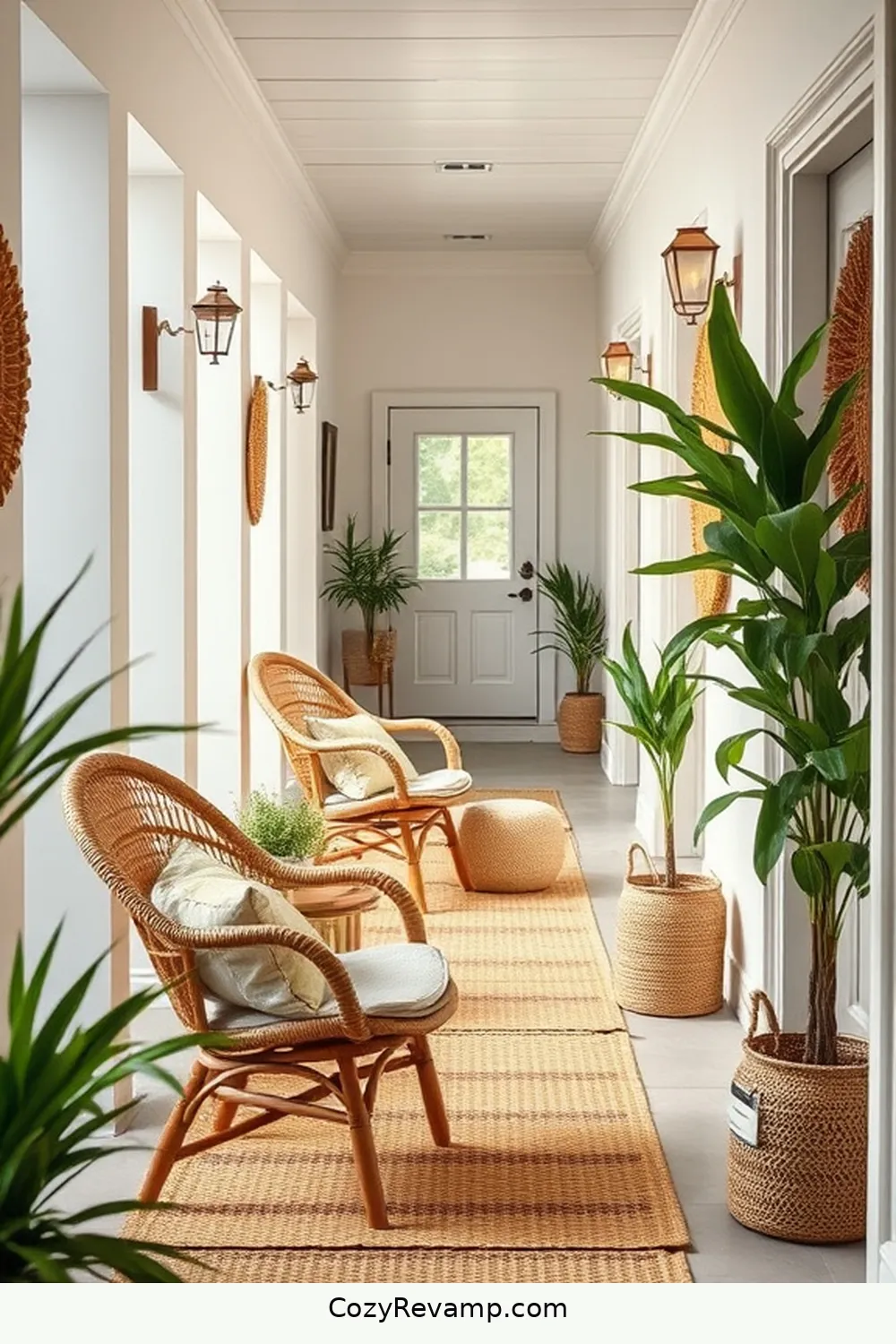 Wicker Chairs for an Inviting Look for 24 Design Ideas for a Modern Farmhouse Hallway With Natural Fibers Material