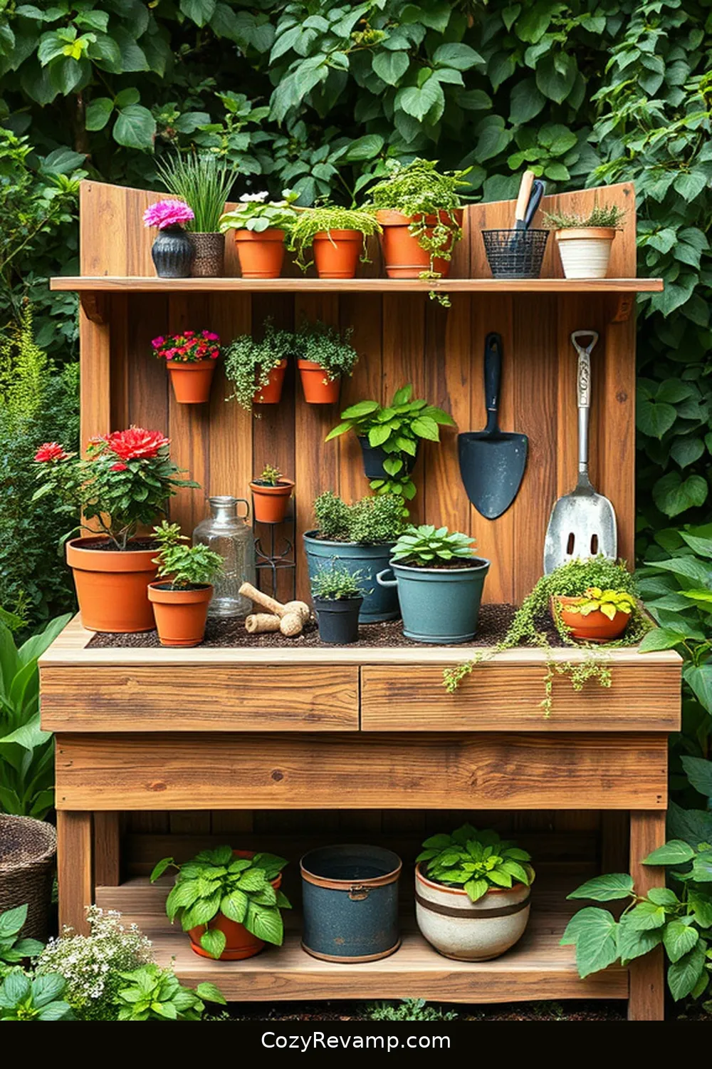 Potting Stations for 24 Essential Elements for Industrial Nurseries Using Recycled Wood Material