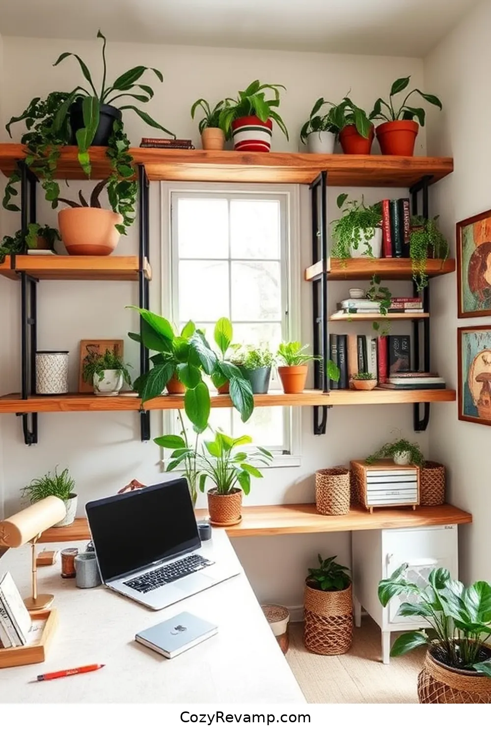 24 Essential Elements of a Bohemian Home Office With Organic Cotton Material 15 Reclaimed Wood Shelving for 24 Essential Elements of a Bohemian Home Office With Organic Cotton Material
