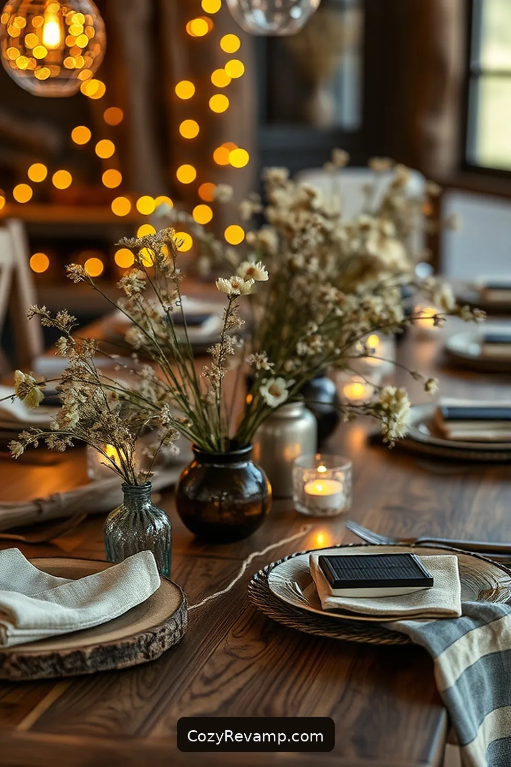 24 Essential Materials for Rustic Dining Rooms With Solar-Powered Lights 17 Dried Flower Arrangements for 24 Essential Materials for Rustic Dining Rooms With Solar-Powered Lights