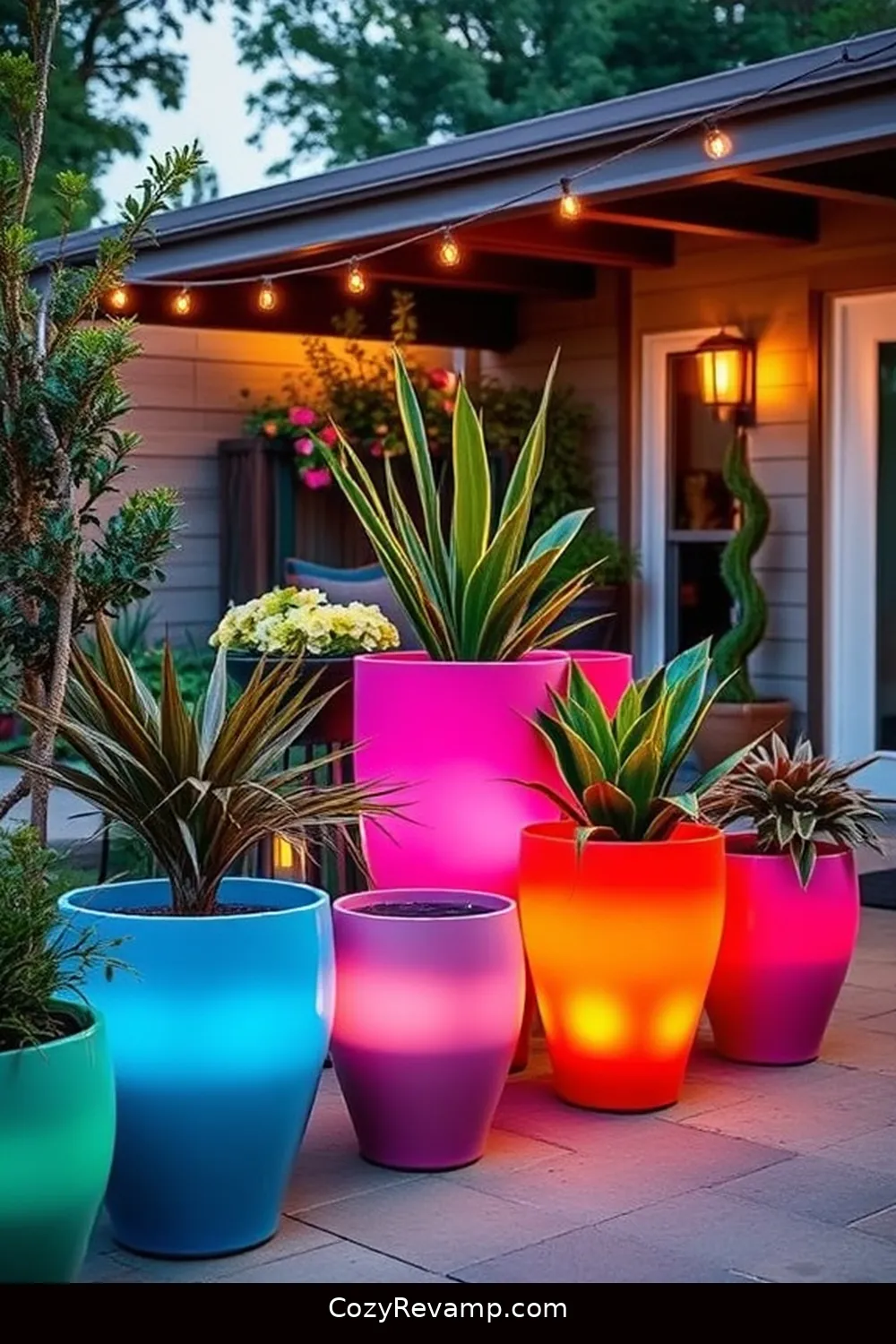 Fiberglass Planters for 24 Essential Materials for a Mid-Century Modern Outdoor Patio With Solar-Powered Lights