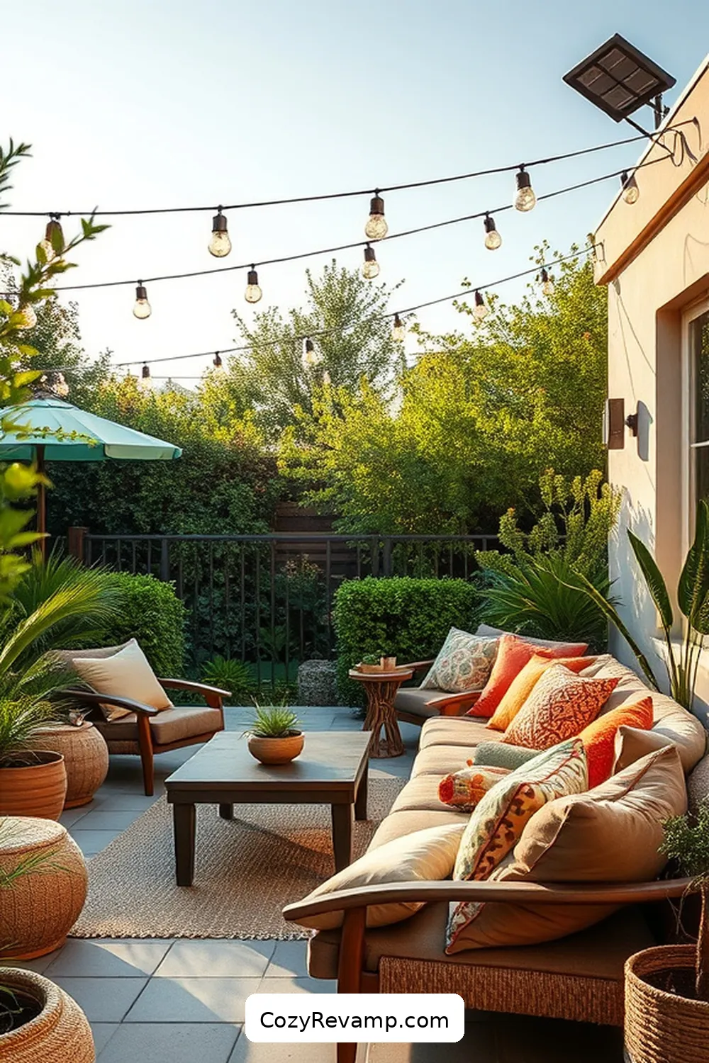 Natural Fiber Cushions for 24 Essential Materials for a Mid-Century Modern Outdoor Patio With Solar-Powered Lights