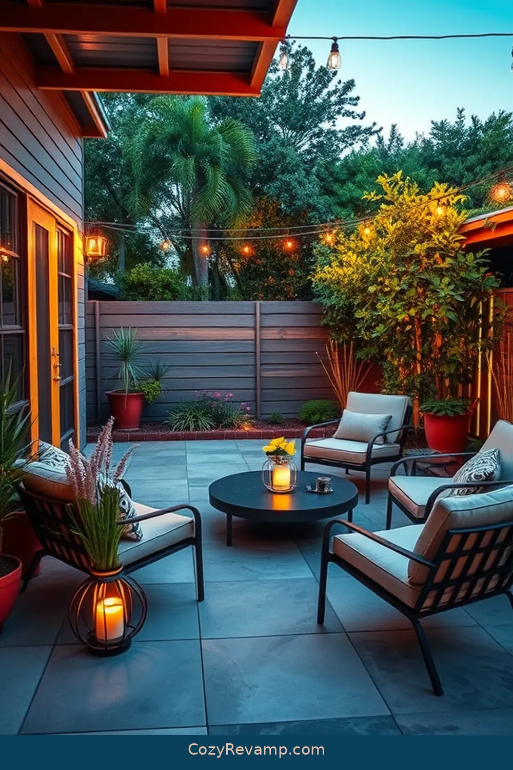 Painted Metal Accents for 24 Essential Materials for a Mid-Century Modern Outdoor Patio With Solar-Powered Lights
