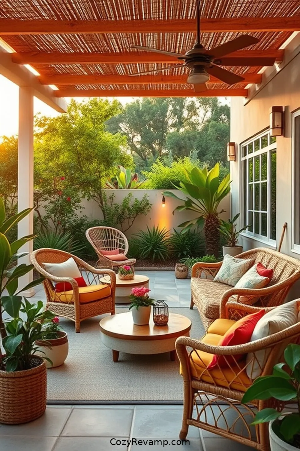 Wicker and Rattan Textiles for 24 Essential Materials for a Mid-Century Modern Outdoor Patio With Solar-Powered Lights