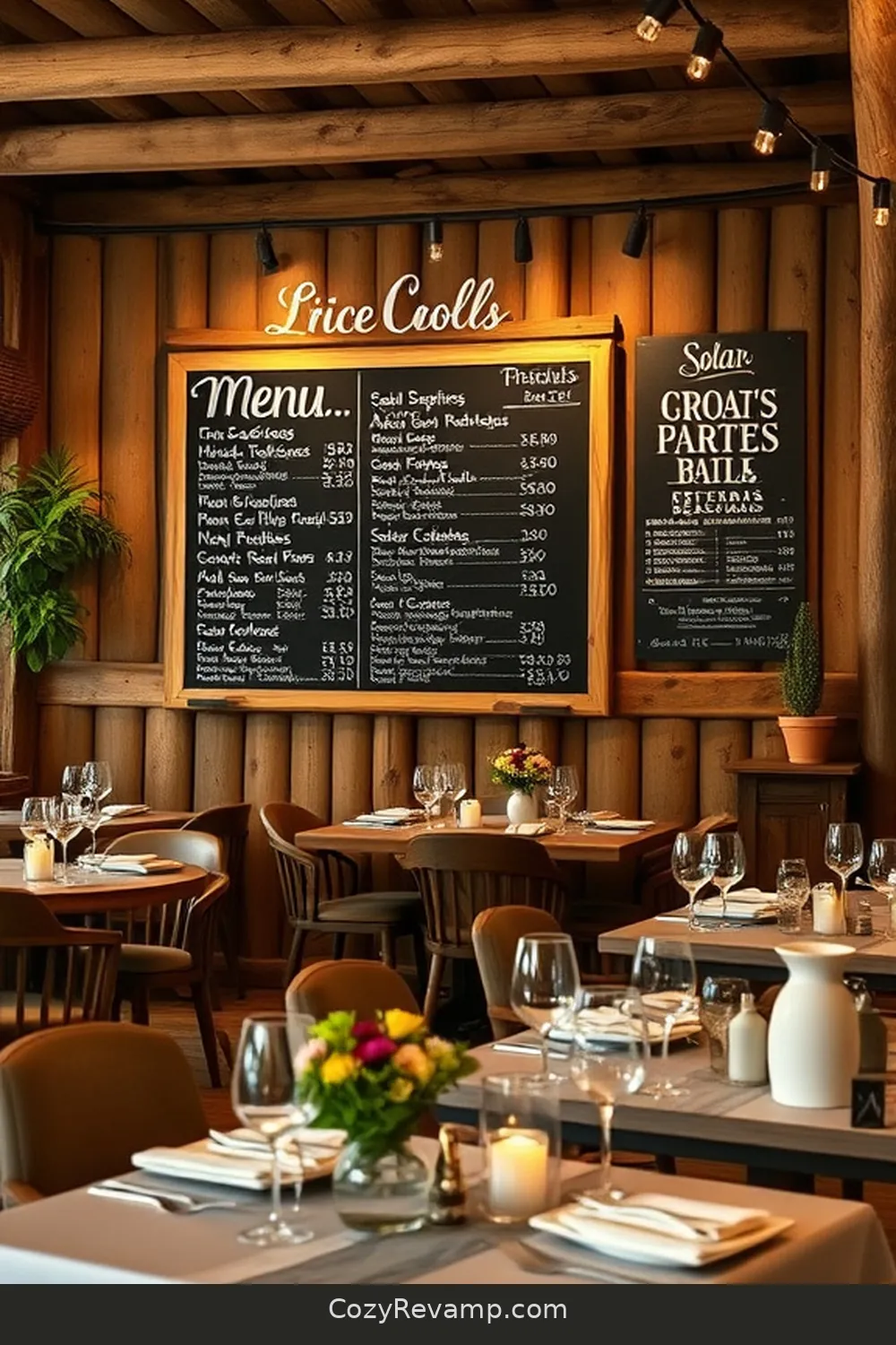 Chalkboard Menu Display for 24 Essential Materials for a Modern Farmhouse Dining Room With Solar Powered Lights