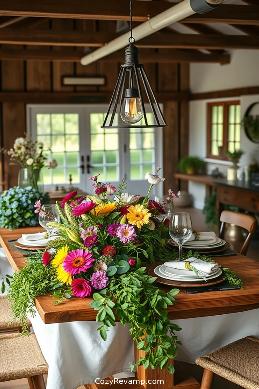 Greenery and Floral Arrangements for 24 Essential Materials for a Modern Farmhouse Dining Room With Solar Powered Lights