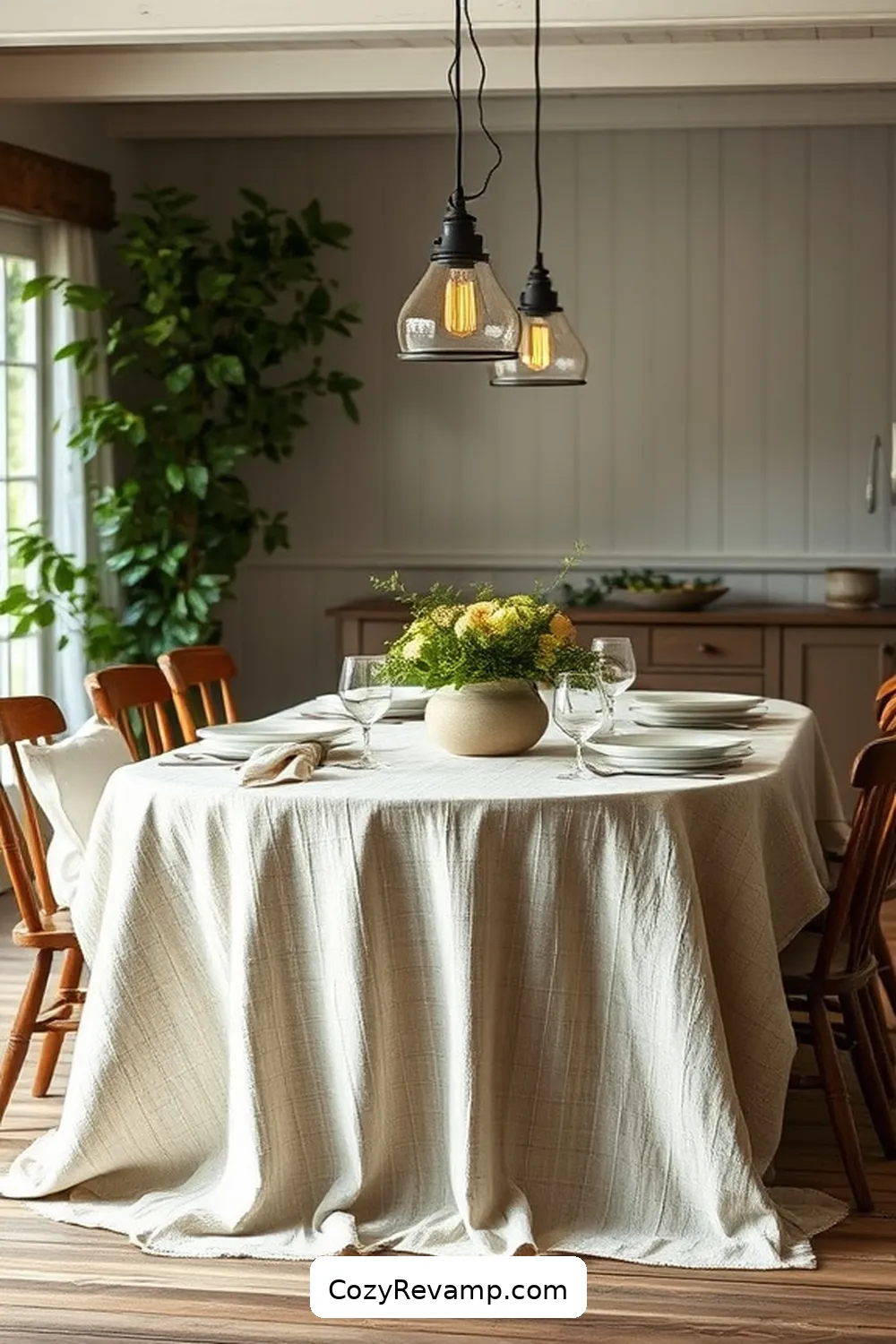 Linen Tablecloths for 24 Essential Materials for a Modern Farmhouse Dining Room With Solar Powered Lights
