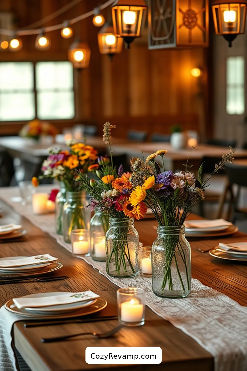 Mason Jar Centerpieces for 24 Essential Materials for a Modern Farmhouse Dining Room With Solar Powered Lights