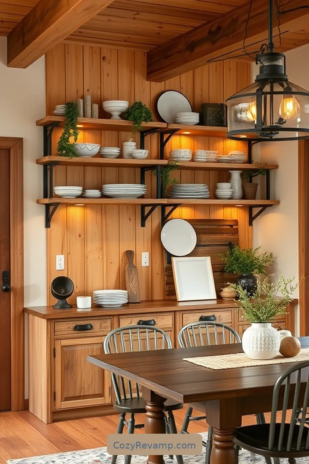 Open Shelving Units for 24 Essential Materials for a Modern Farmhouse Dining Room With Solar Powered Lights