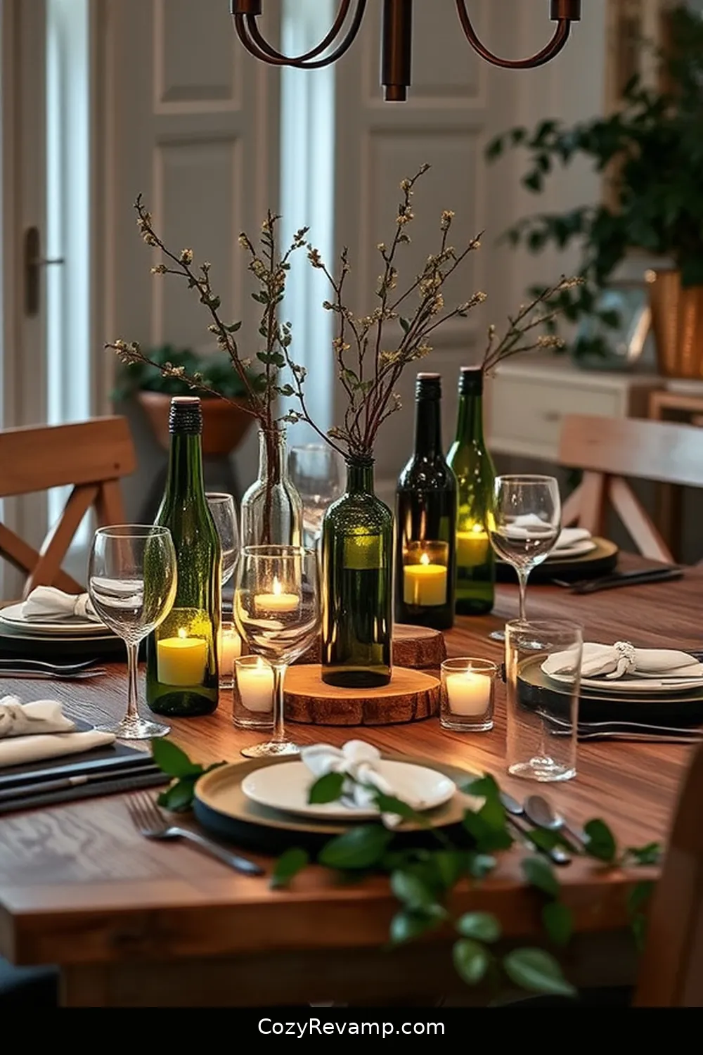 Upcycled Wine Bottle Accents for 24 Essential Materials for a Modern Farmhouse Dining Room With Solar Powered Lights