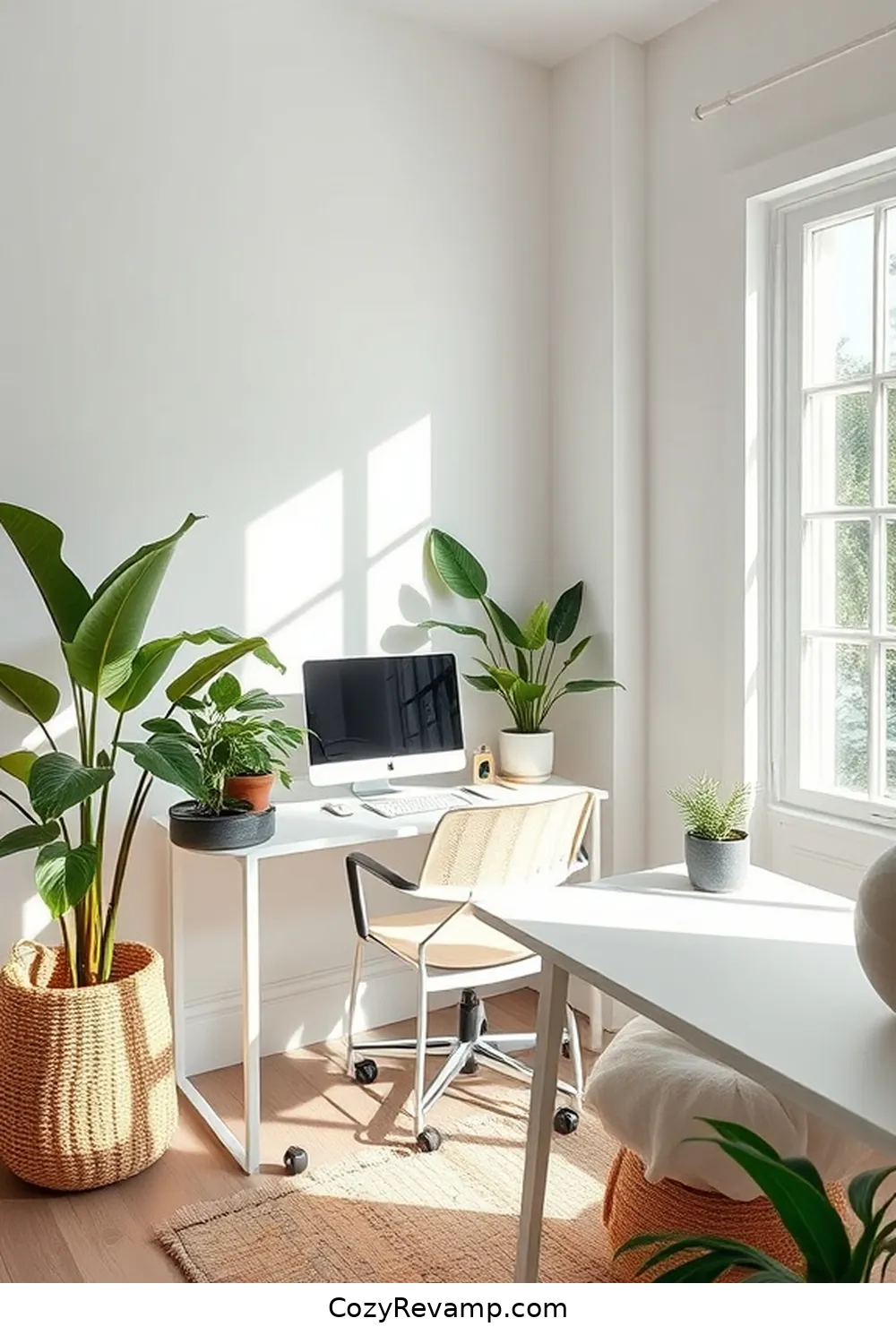Incorporate Indoor Plants for 24 Essential Tips for a Minimalist Home Office With Organic Cotton Material