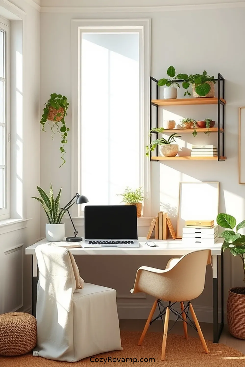 Utilize Vertical Space for 24 Essential Tips for a Minimalist Home Office With Organic Cotton Material
