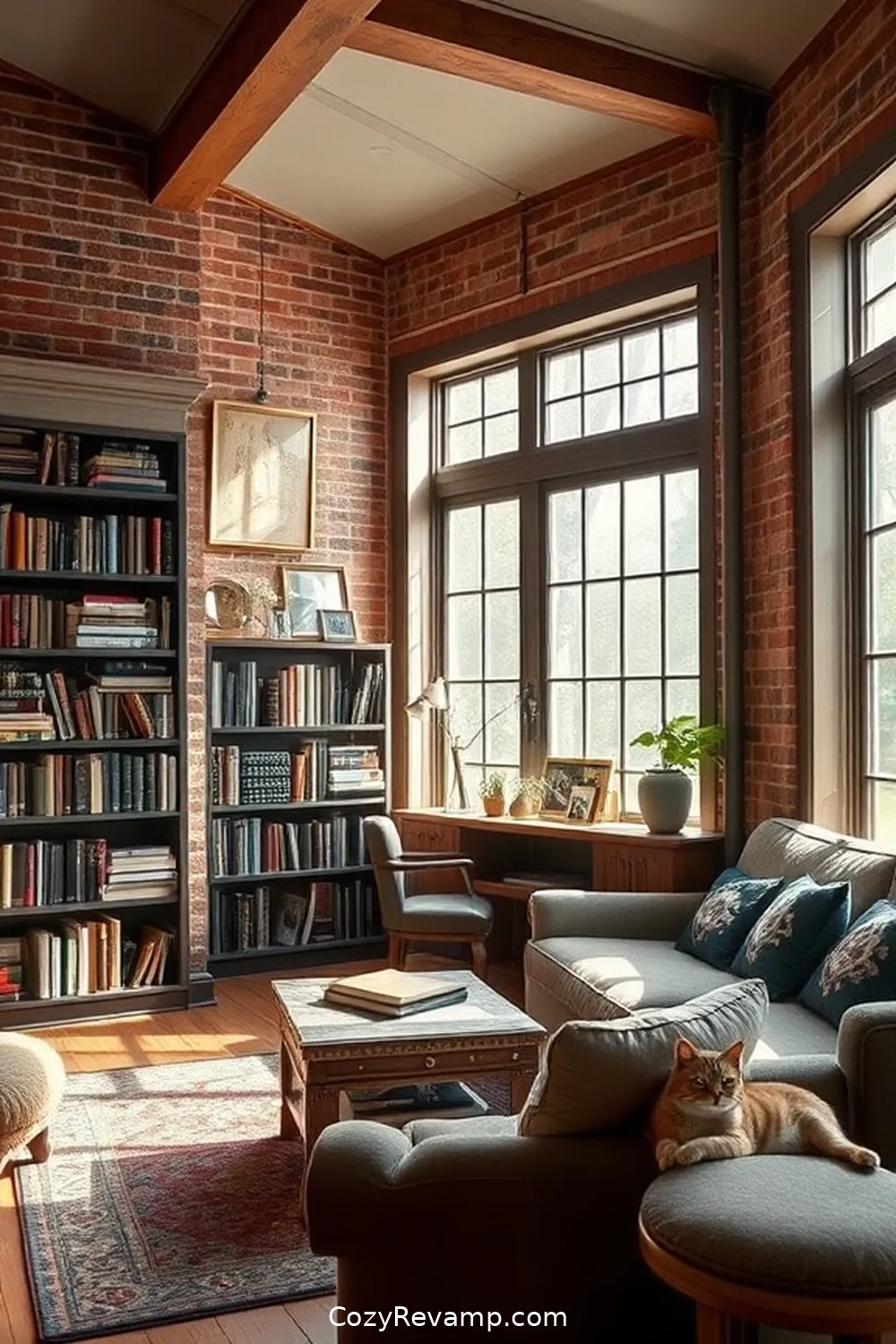 Reclaimed Brick Accent Wall for 24 Inspiring Ideas for a Modern Farmhouse Library With Reclaimed Materials