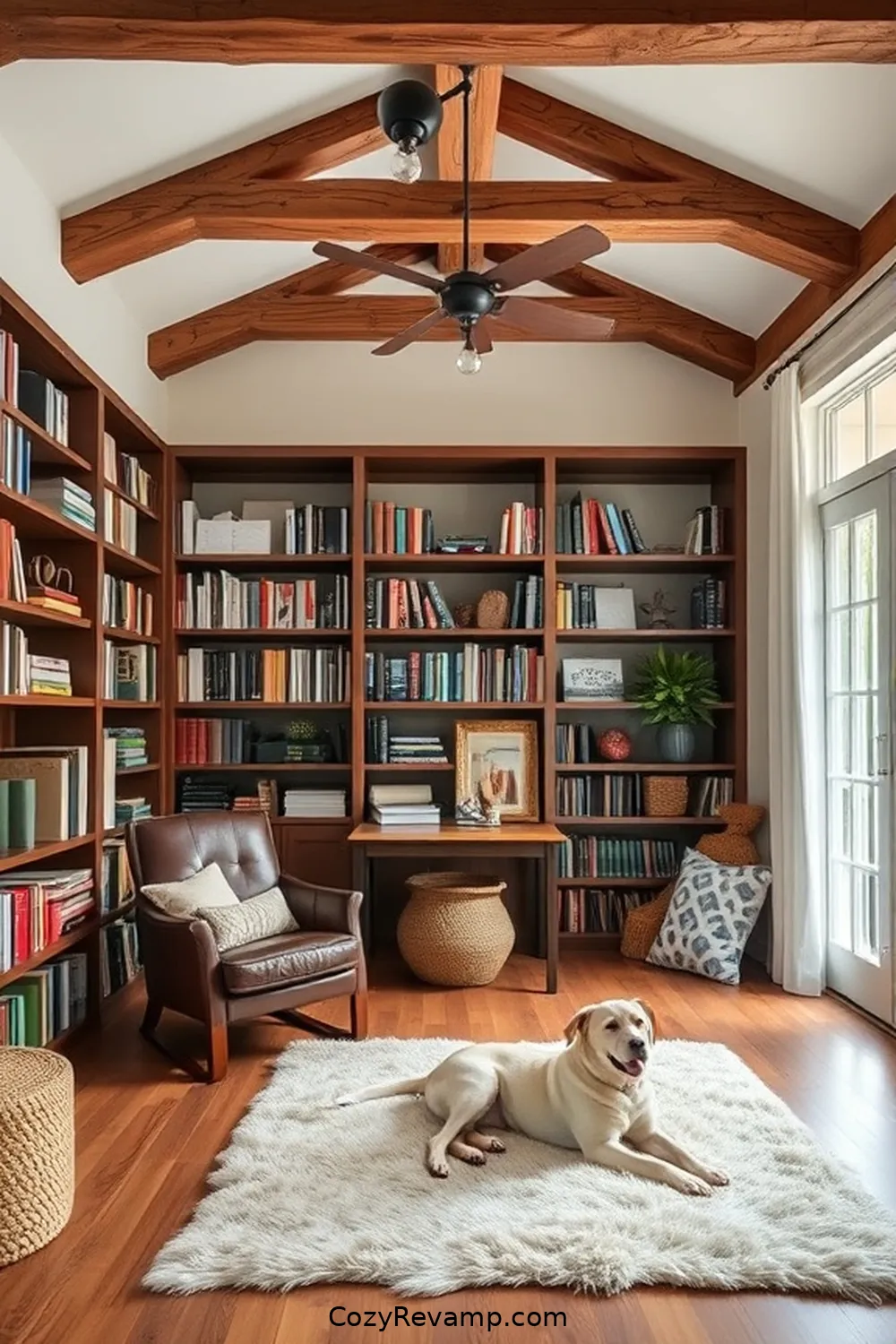 Reclaimed Wood Beam Accents for 24 Inspiring Ideas for a Modern Farmhouse Library With Reclaimed Materials