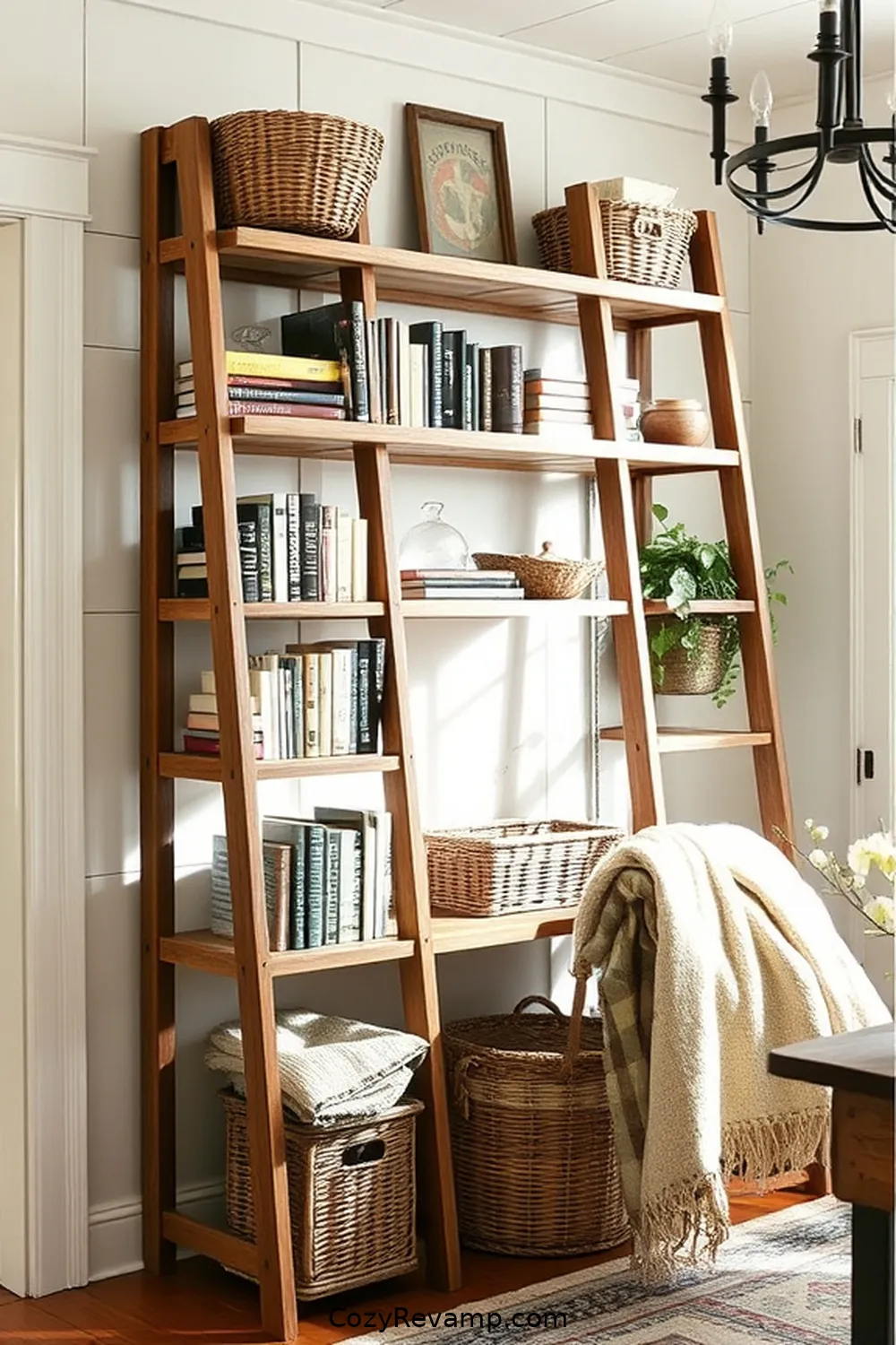 Rustic Ladder Bookshelf for 24 Inspiring Ideas for a Modern Farmhouse Library With Reclaimed Materials